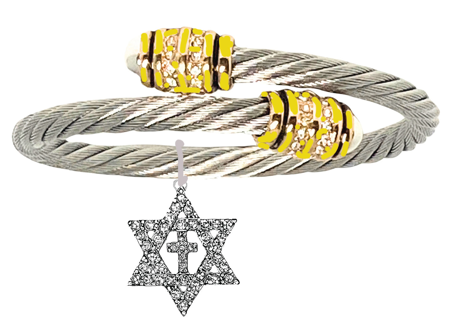 Messianic Genuine Austrian Cut Crystal Sparkling Star Of David And Cross On A Sillvertone Wire Bracelet That Will Fit Anyone 5" To 9" Wrist.What A Wonderful Gift For Yourself,Or Someone Special.Gift Ready Comes In A Small Black Velvet Bag