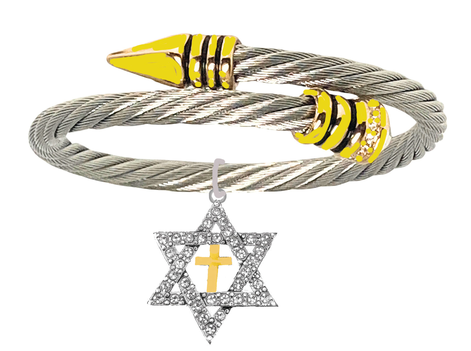 Messianic Genuine Austrian Cut Crystal Sparkling Star Of David And 14KT Goldtone Cross On A Sillvertone Wire Bracelet That Will Fit Anyone 5" To 9" Wrist.What A Wonderful Gift For Yourself,Or Someone Special.Gift Ready Comes In A Small Black Velvet Bag