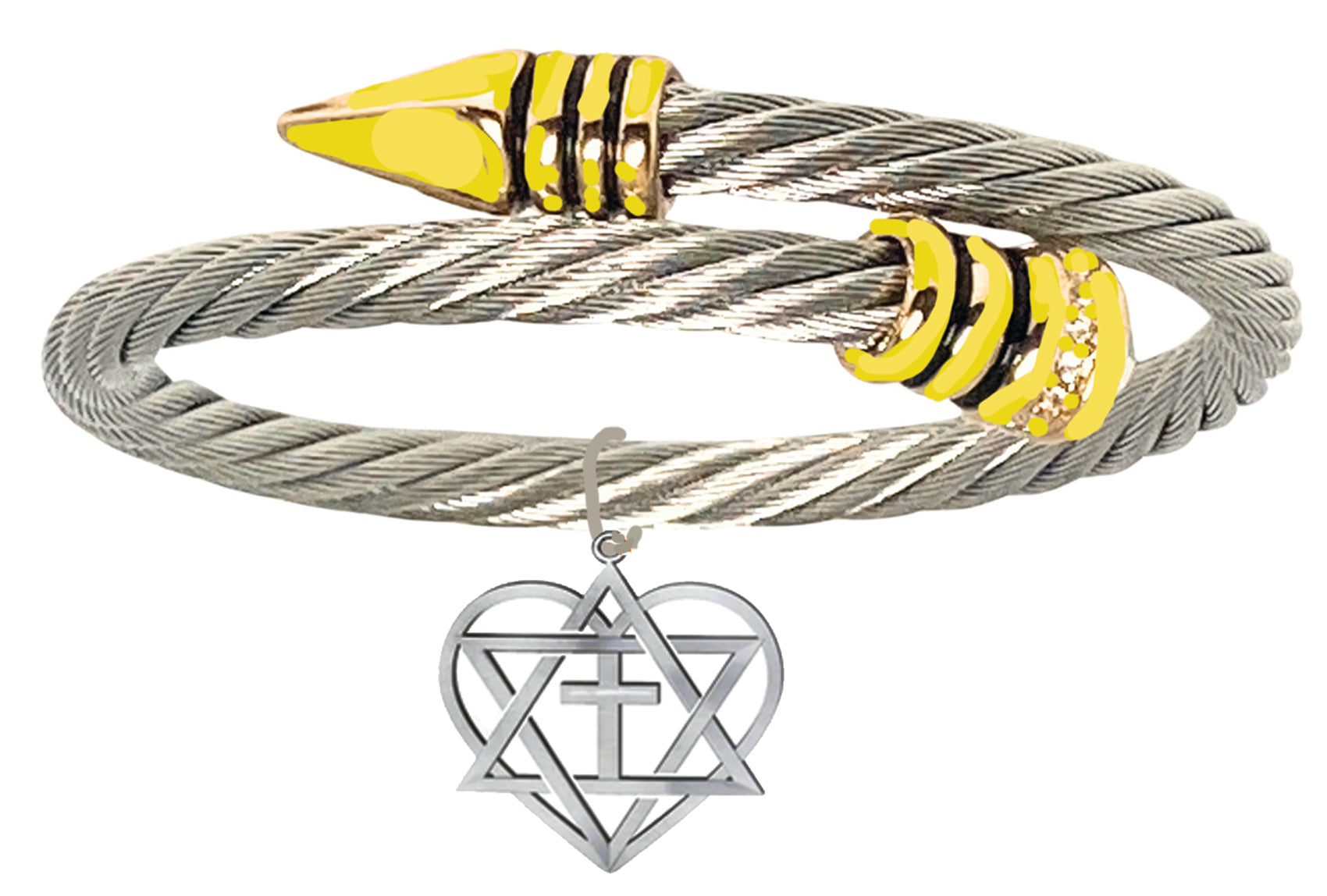 Messianic Silvertone Star Of David, Cross And Heart In Open Silvertone Wire Bracelet That Will Fit Anyone 5" To 9" Wrist. Charm Size 7/8" X3/4". What A Wonderful Gift For Yourself, Or Someone Special. Comes In A Small Black Velvet Bag