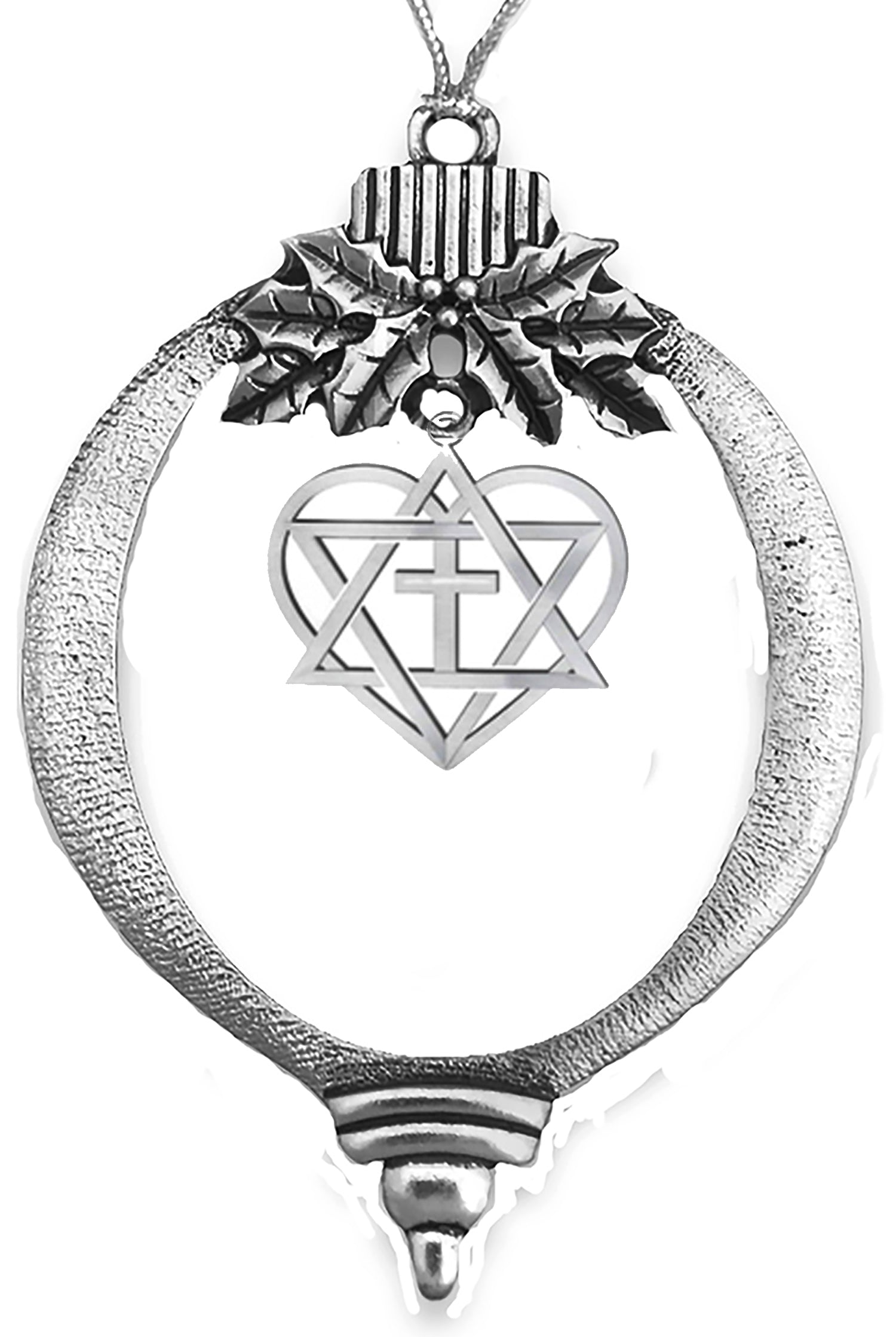 Messianic, Yeshua Christmas Silvertone Ornament With A Silvertone Heart, Star Of David And Cross, Symbolizing "Yeshua (Jesus) In My Heart", With Tree Attachment For Hanging.What A Great Gift For Yourself Or Someone Special! ©2023