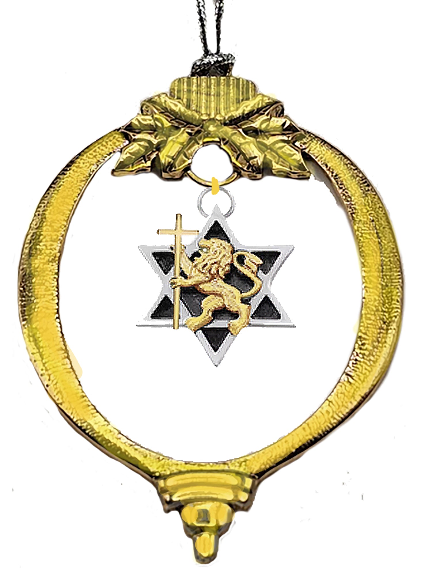 Messianic, Yeshua Christmas 14KT Goldtone Ornament With Silvertone Star Of David, Beautiful 14KT Goldtone Lion Of Judah With Tree Attachment For Hanging. What A Great Gift For Yourself, Or Someone Special!  ©2023