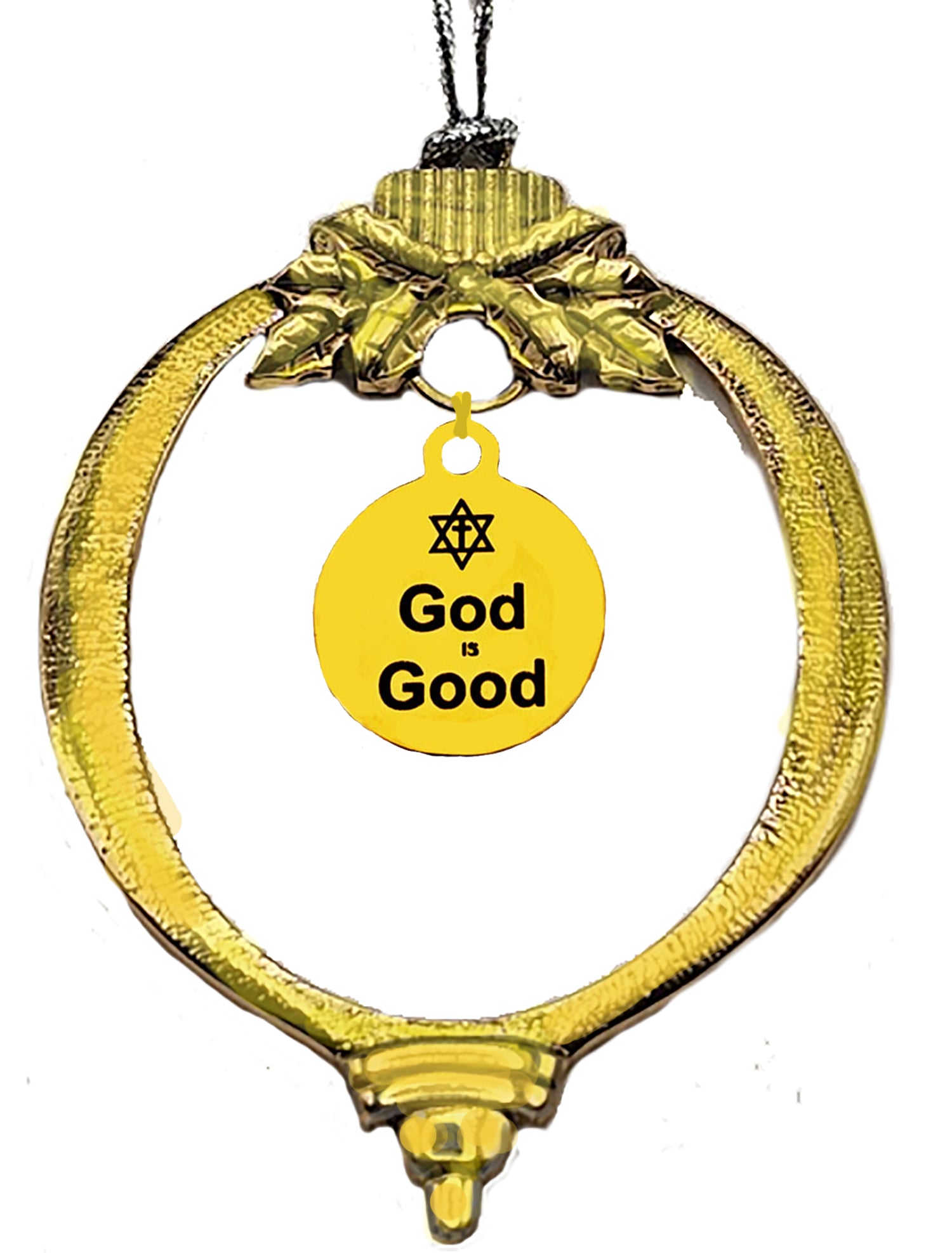 Messianic, Yeshua Christmas 14KT Goldtone Ornament With A 14KT Goldtone "GOD IS GOOD" Charm, With Tree Attachment For Hanging.What A Great Gift For Yourself Or Someone Special!©2024