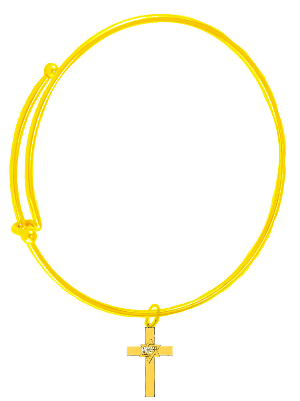 Messianic 14KT Goldtone Star Of David With Yeshua (Jesus) In Hebrew In Silvertone. Miracle Wire Bracelet That Will Fit Anyone 5" To 9" Wrist.Cross 1 1/4" X 7/8".What A Wonderful Gift For Yourself,Or Someone Special.Comes In A Small Black Velvet Bag