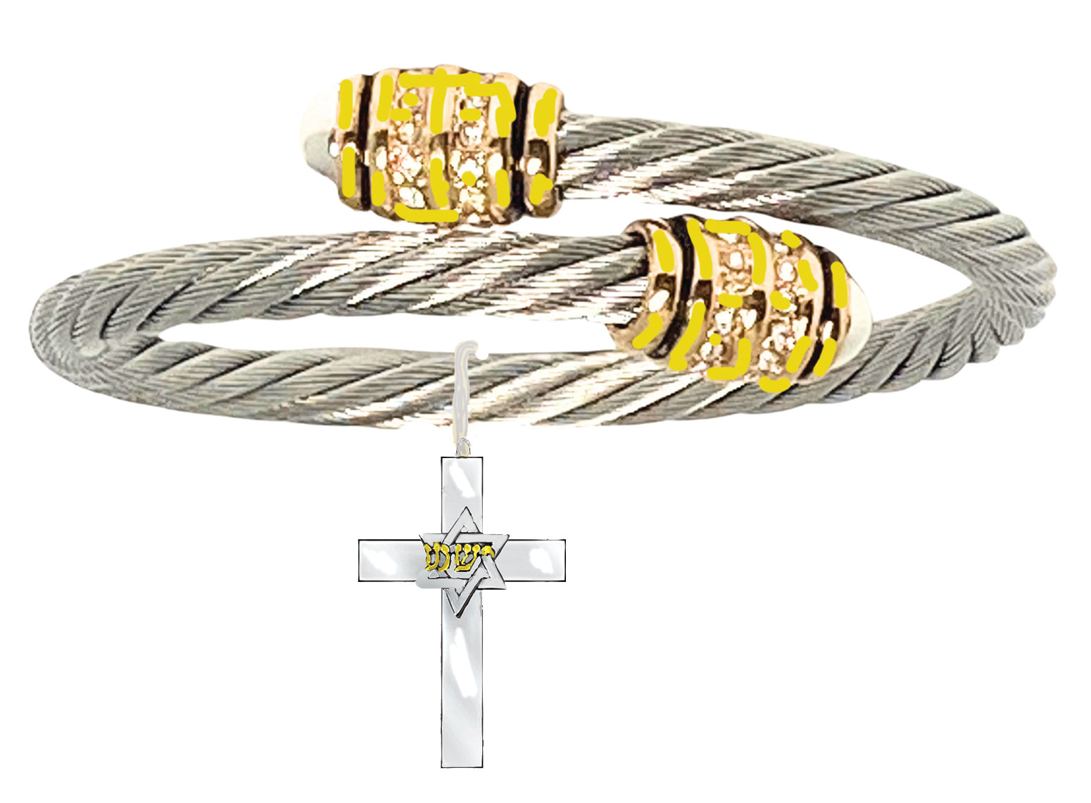 Messianic Silvertone Star Of David With Yeshua (Jesus) In Hebrew In 14KT Goldtone Open Sillvertone Wire Bracelet That Will Fit Anyone 5"To 9" Wrist.What A Wonderful Gift For Yourself,Or Someone Special.Gift Ready Comes In A Small Black Velvet Bag