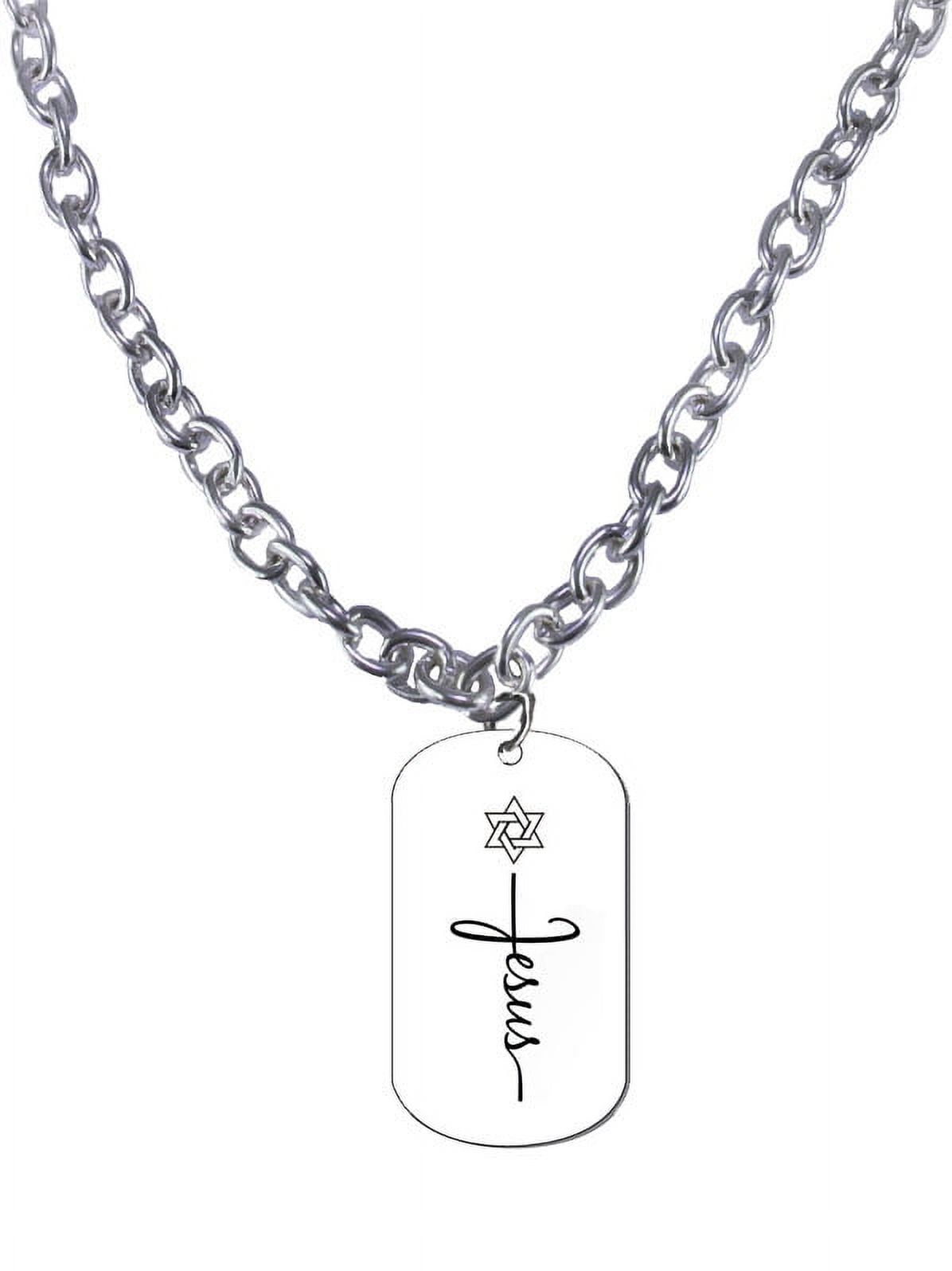 Messianic  Men's Dog Tag With Star Of David Over Jesus,  Large Toggle Chain, Hypoallergenic-Safe, No Nickel, Lead, or Cadmium In The Metal ©2023
