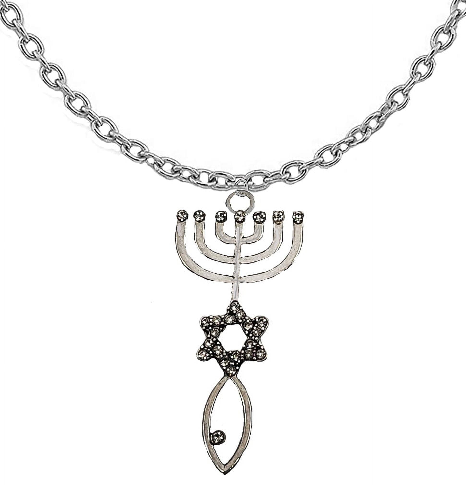 Messianic, Yeshua, Razor Thin Imported Italian Sterling Silver .925 Cable Chain, Zinc Alloy Charm, Covered with Austrian Crystal, Silvertone Finish,   A Great Gift For Family Or Friends,Hypoallergenic