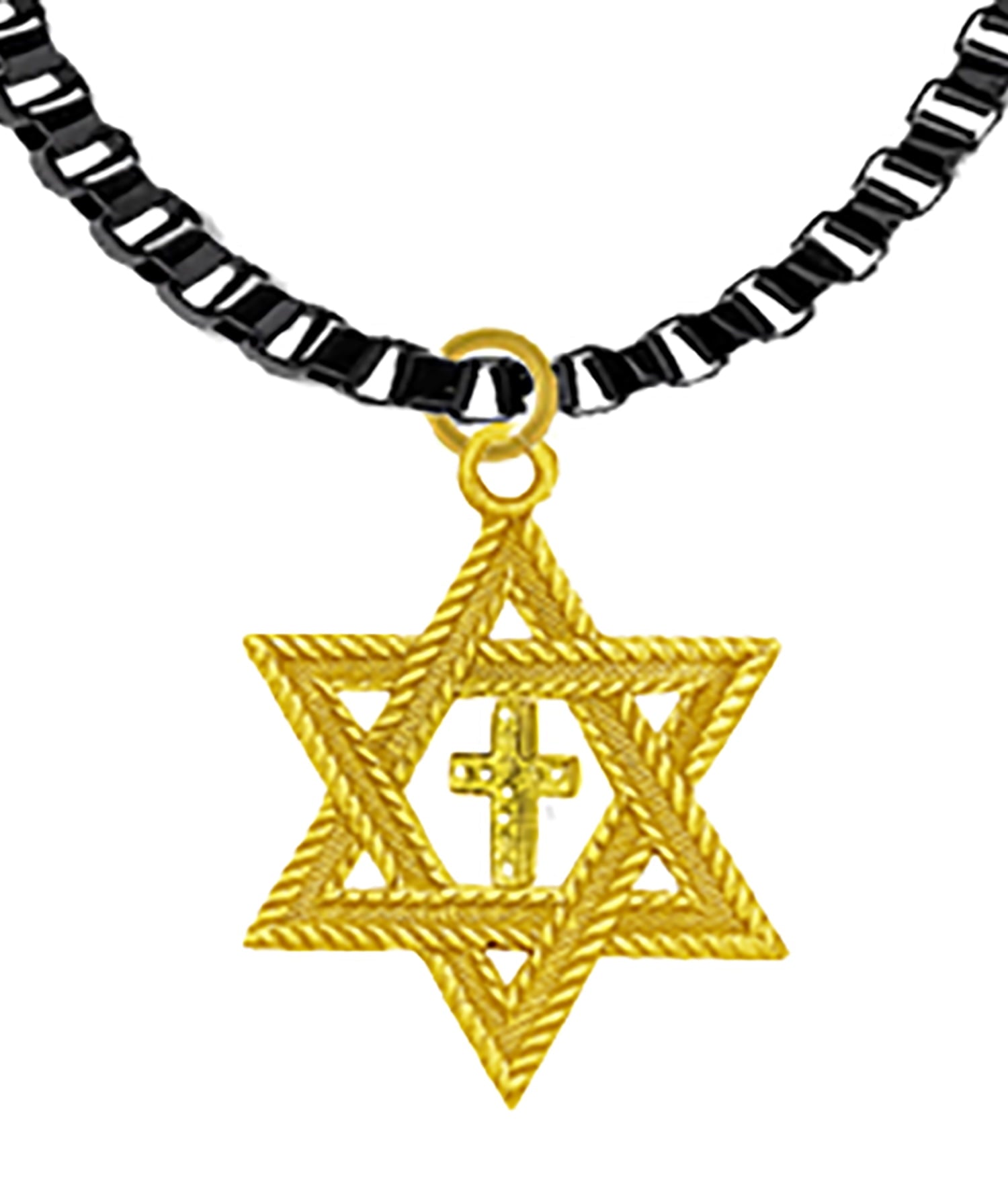 Messianic Christian Antique 14KT Gold Star Of David With 14KT Gold Austrian Crystal Cross, On A Adjustable Black Anodized Box Chain , Hypoallergenic-Safe, No Nickel, Lead, Or Cadmium In The Metal©2023