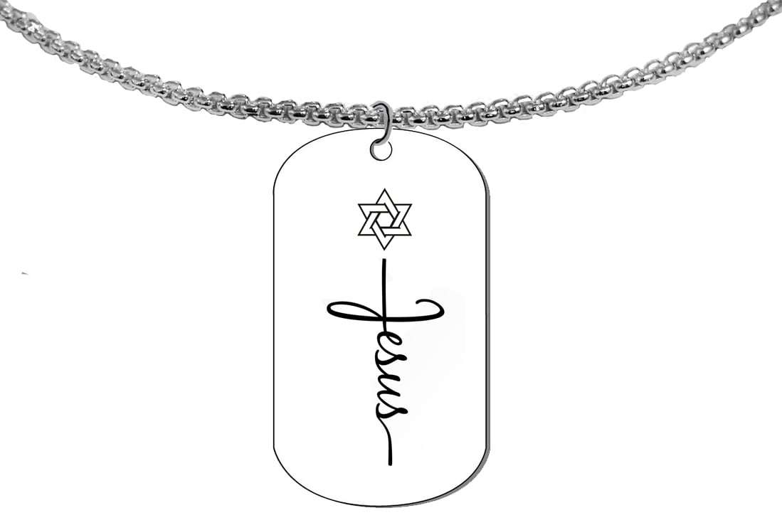 Messianic Adjustable Dog Tag With Star Of David Over Jesus, Silver Box Chain, Hypoallergenic-Safe, No Nickel, Lead, or Cadmium In The Metal ©2023