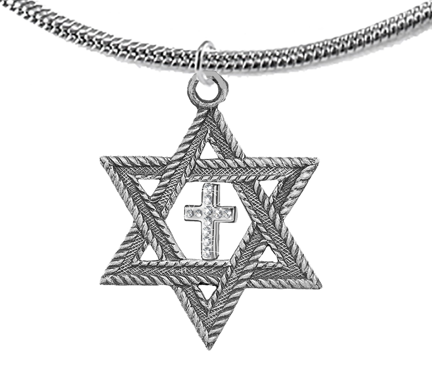 Messianic Christian  Silver Star Of David With Silver Austrian Crystal Cross, On A Adjustable  Silver Snake Chain , Hypoallergenic-Safe, No Nickel, Lead, Or Cadmium In The Metal©2023