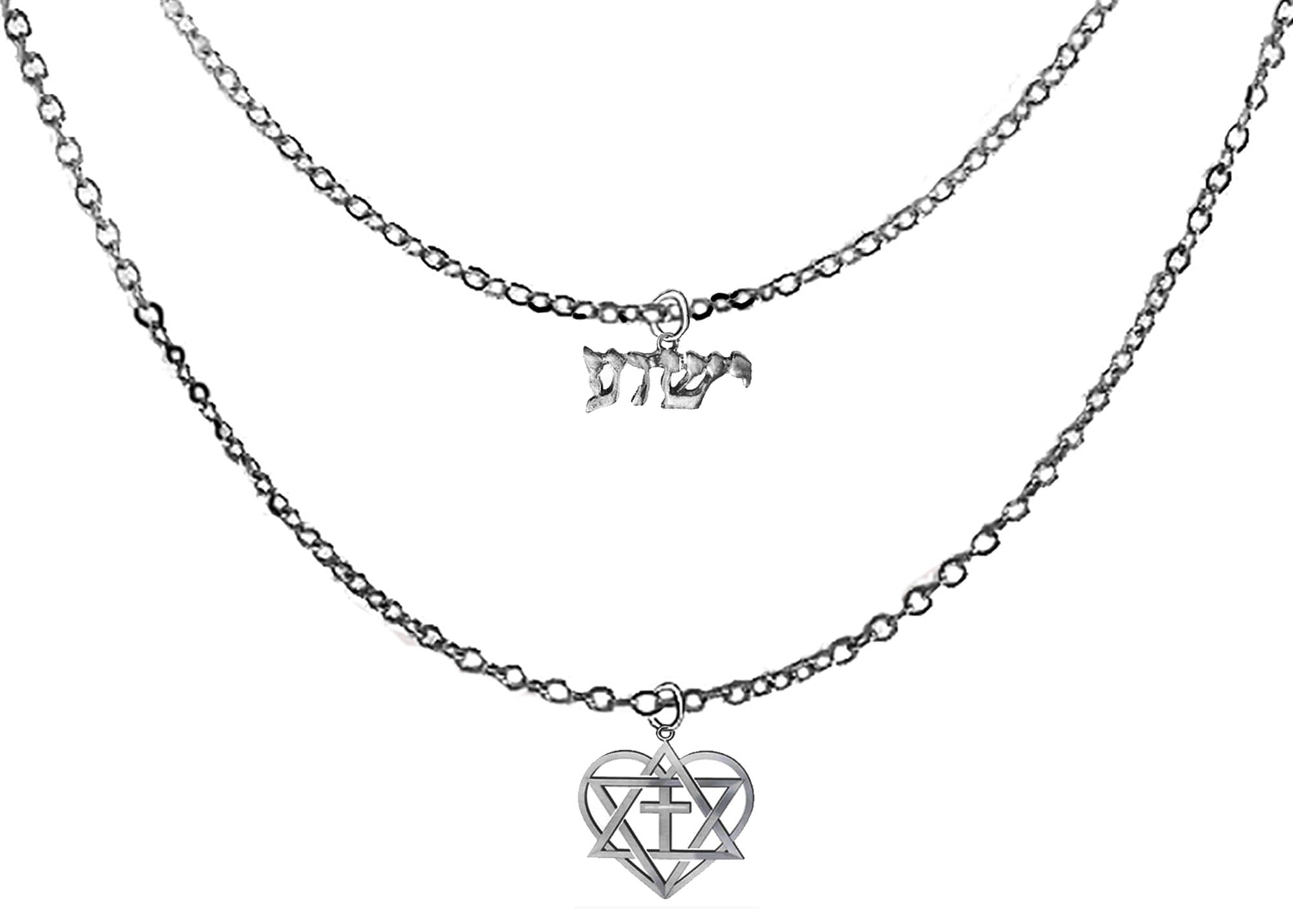 Messianic Yeshua Jewelry, Heart, Star, Cross, " Yeshua, Jesus In My Heart", And A Silvertone Yeshua In Hebrew On A Adjustable Double Cable Chain Necklace, What A Great Gift For Friend Or Family.