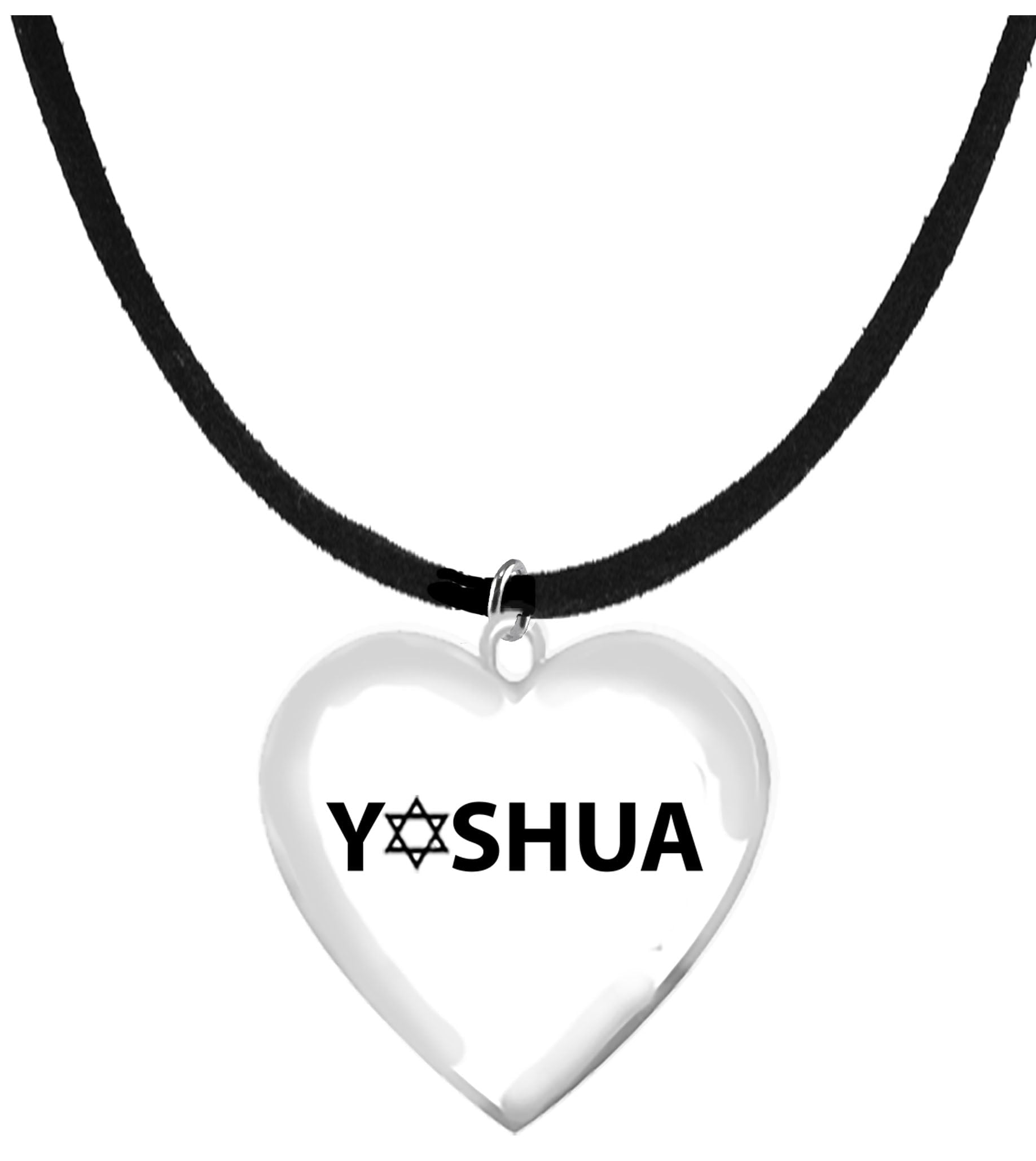 Messianic, Yeshua With A Star Of David Replacing The E In His Name, Yeshua (Jesus in Hebrew) Beautiful Heart Suspended On Adjustable Black Suede Necklace, Hypoallergenic-Safe,No Nickel,Lead,Or Cadmium