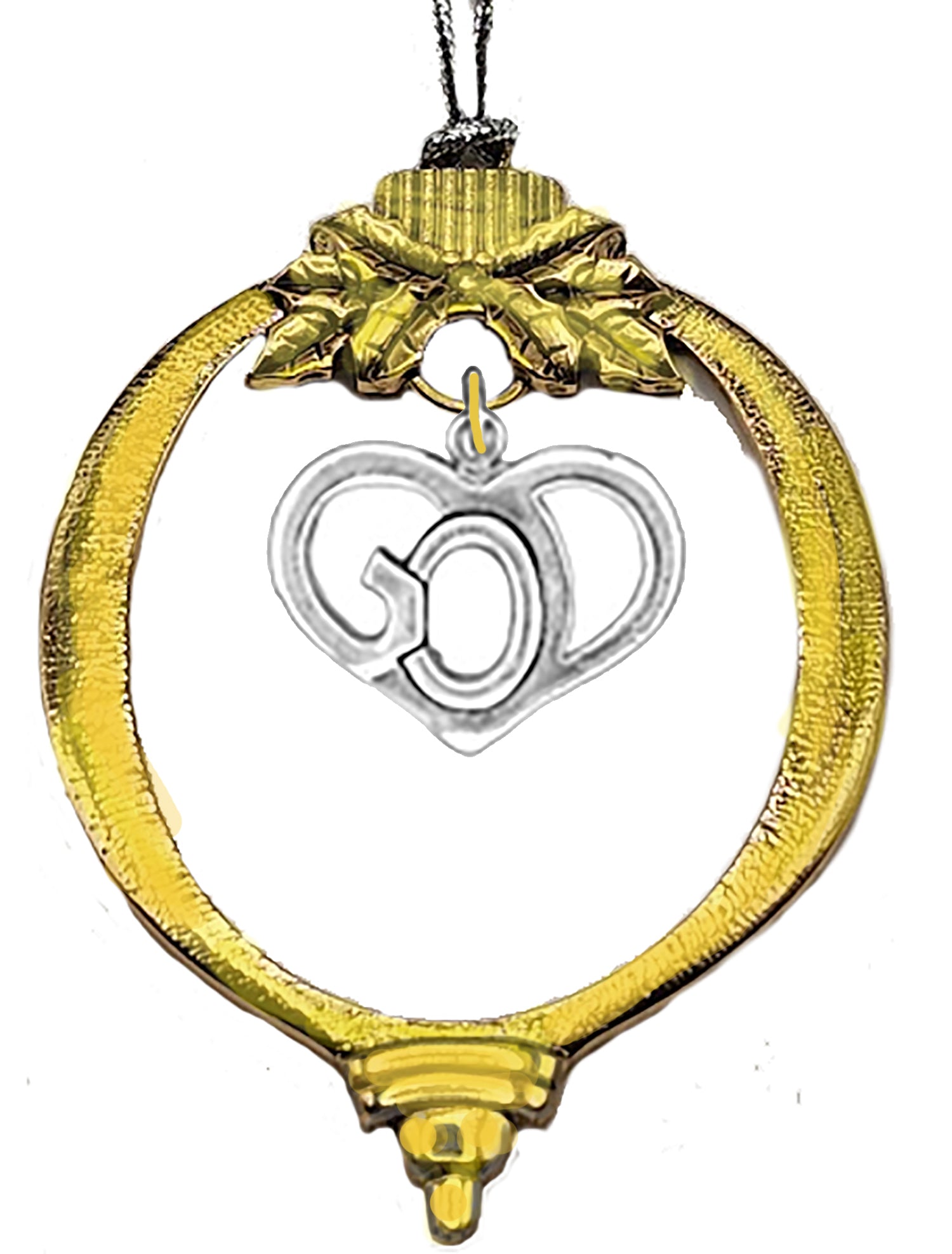 Christmas 14KT Goldtone Ornament With A Silvertone "GOD In A Heart" With Tree Attachment For Hanging.What A Great Gift For Yourself Or Someone Special! ©2024