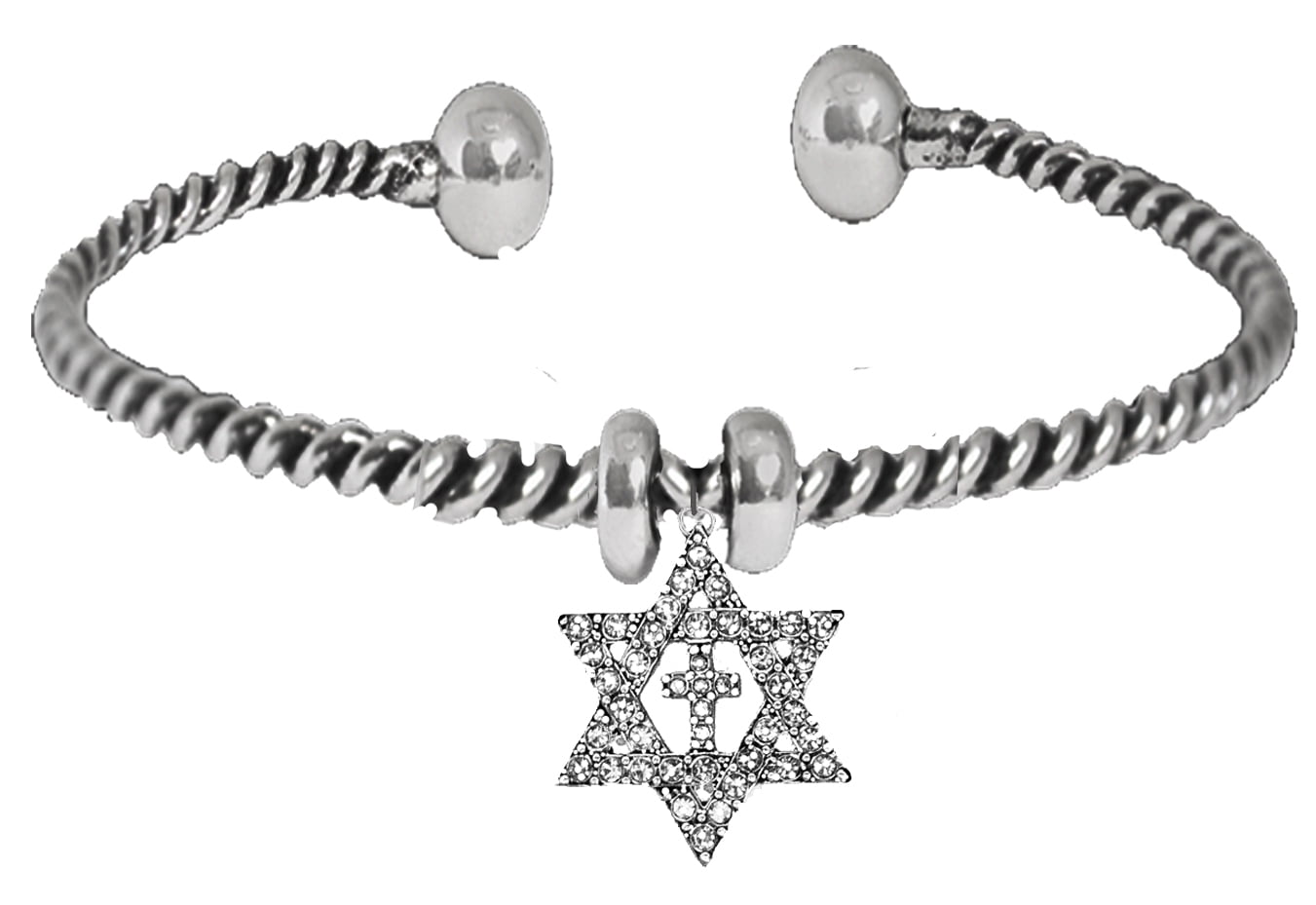 Messianic Christian Austrian Crystal Star Of David,On A Silvertone Antique Twisted Bracelet. If you do not believe that this jewelry is beautiful when you receive it,simply return it for a full refund