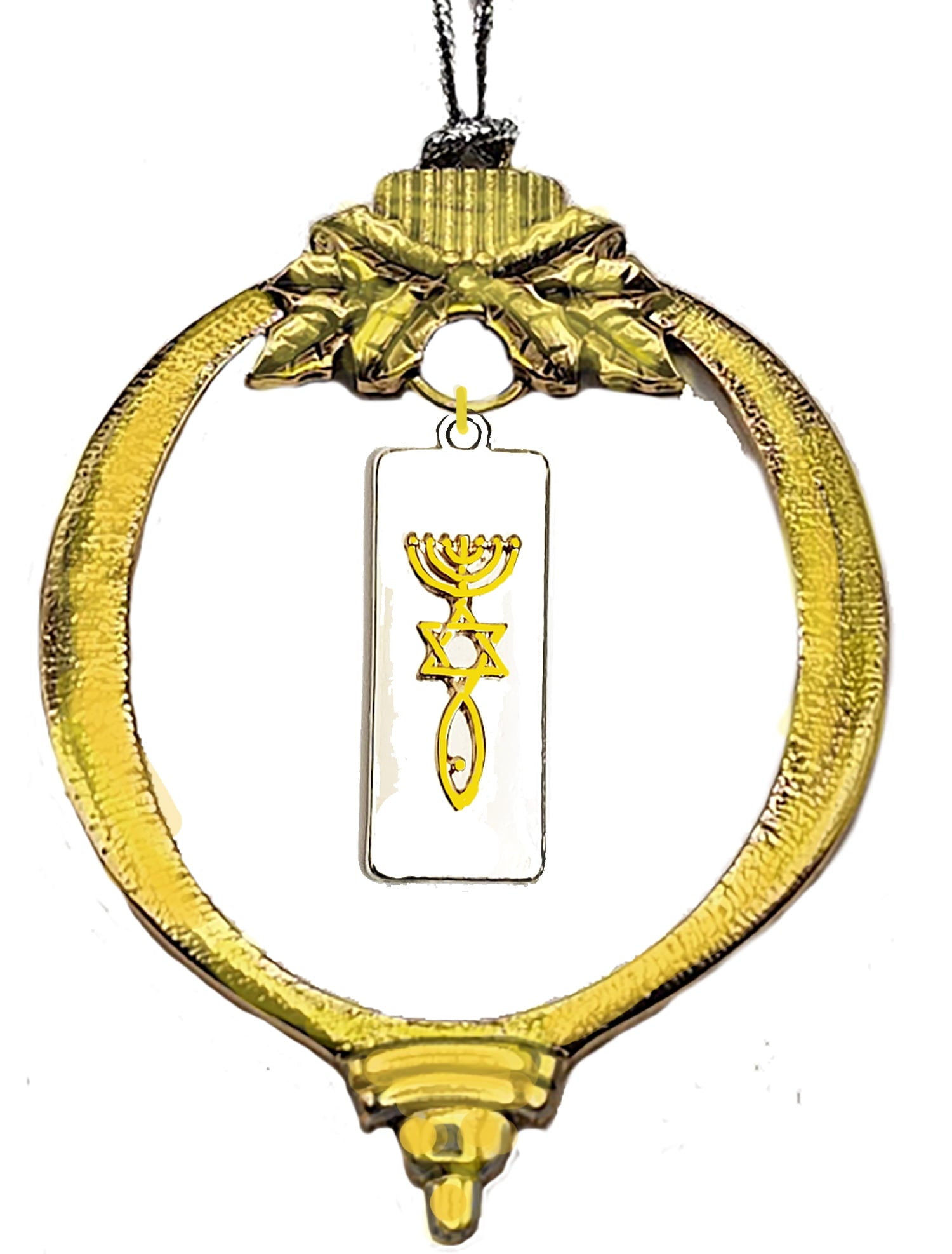 Messianic, Yeshua, Christmas Tree Ornament Antique Goldtone Finish, Silvertone Placque With 14KT Goldtone Seal Of Jerusalem, With Tree Attachment For Hanging. What A Great Gift! ©2023