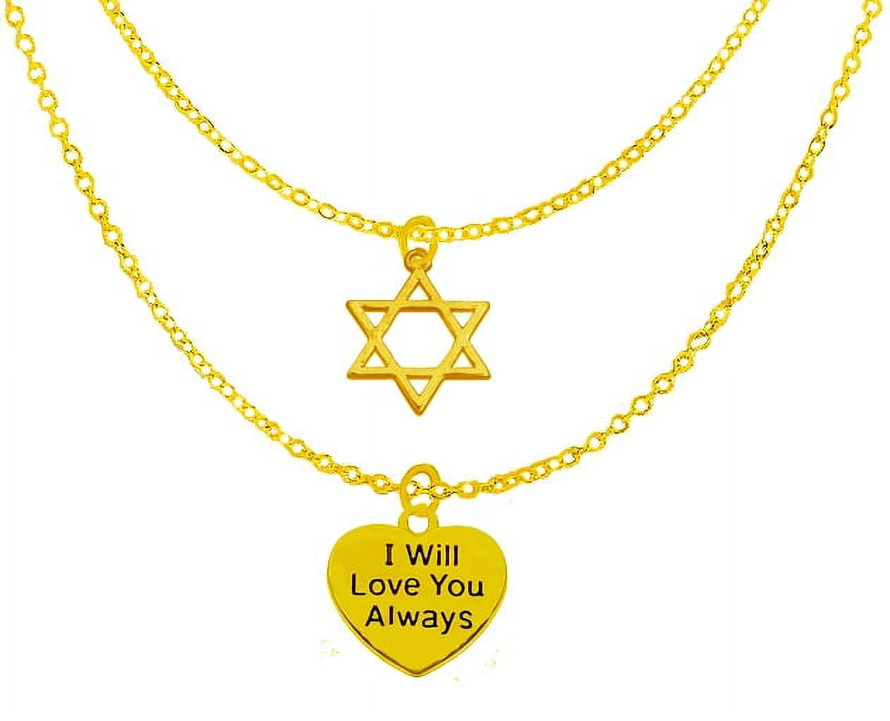 Jewish Jewelry, Star Of David, I Will Love You Always Heart On a Adjustable 14KT Goldtone Chain Necklace,Hypoallergenic-SDafe,No Nickel, Lead,Or Cadmium In The Metal. Great Gift For Friend Or Family.