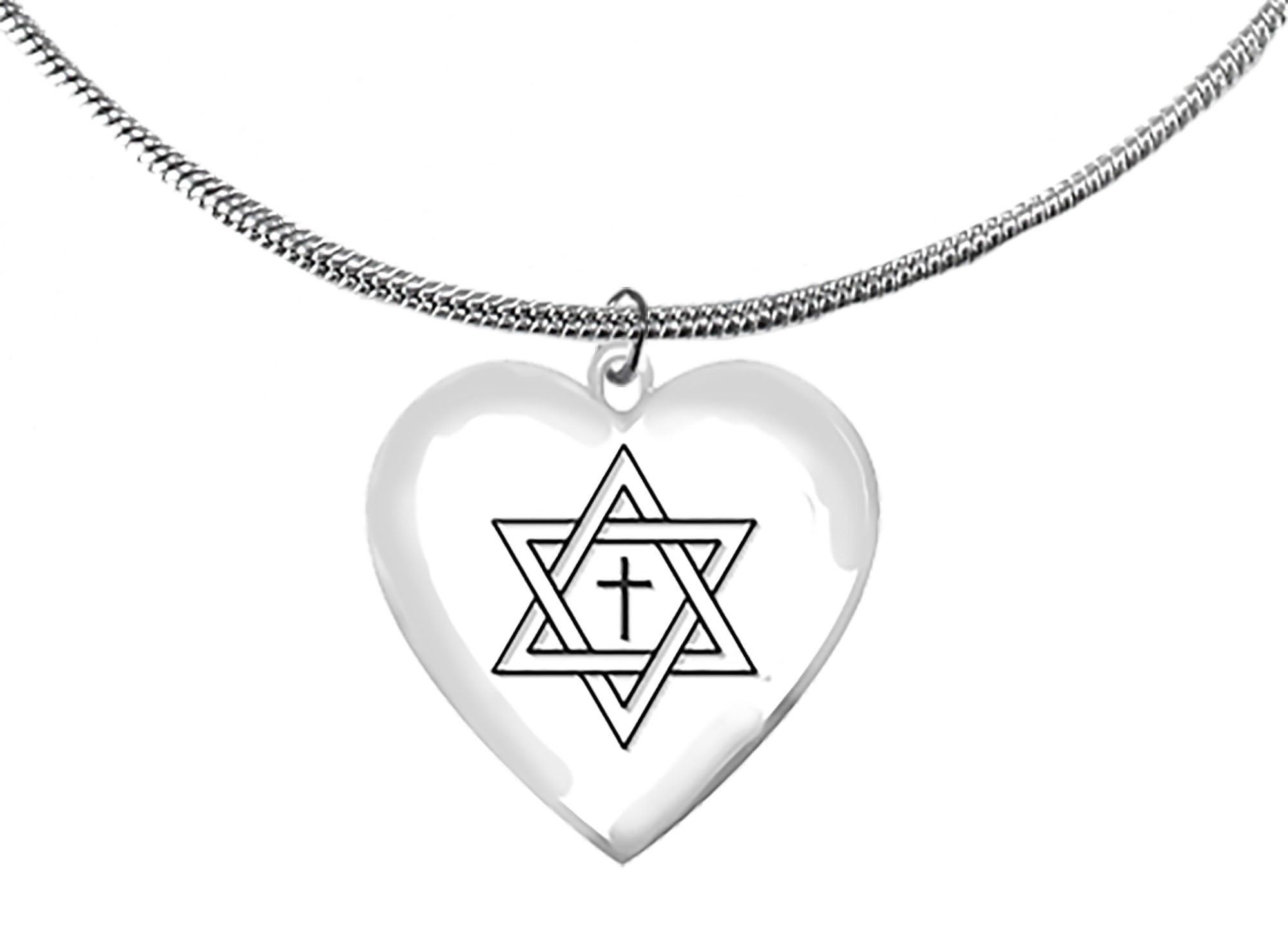 Messianic, Yeshua, Beautiful Star Of David With A Floating Cross Inside Of It, On A Heart Suspended On A  Adjustable Snake Chain Necklace, Hypoallergenic-Safe, No Nickel, lead, Or Cadmium ©2022