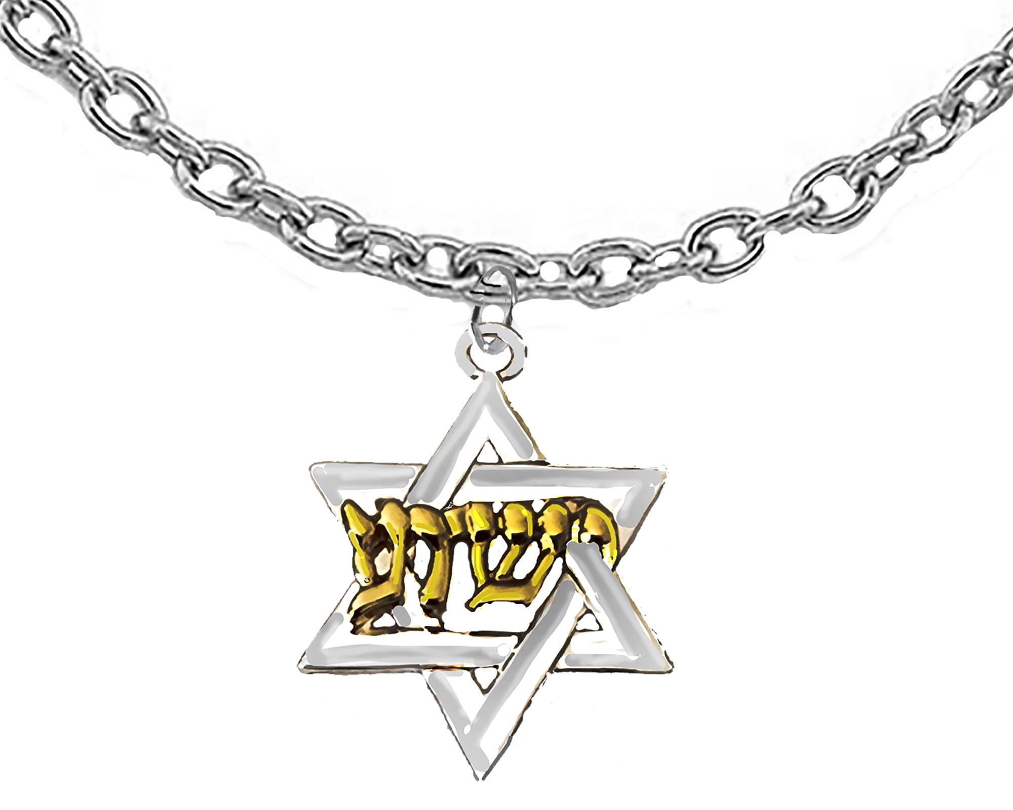 Messianic Yeshua Silvertone Star Of David, Raised Sculpted 14KT Gold Finish Yeshua On A Ajustable Cable Chain Necklace, Hypoallergenic-Safe, No Nickel, Lead, Or Cadmium In The Metal ©2023