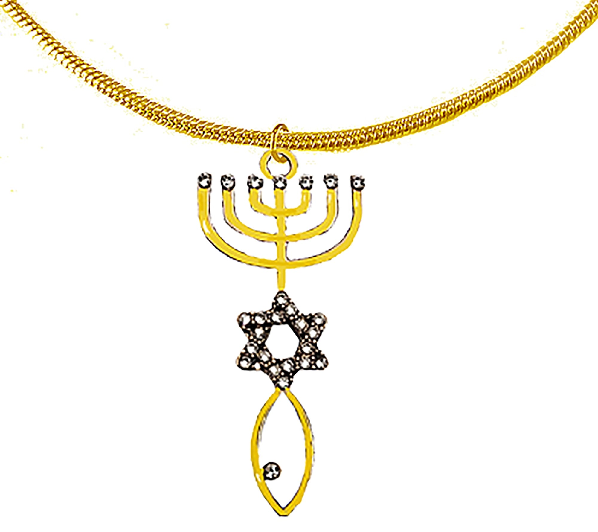 Messianic, Yeshua, Christain Adjustable Goldtone Snake Chain Necklace With A Beautiful 14KT Goldtone Genuine Austrian Cut Crystal Seal Of Jerusalem. A Great Gift For Friends Or Family.©2024
