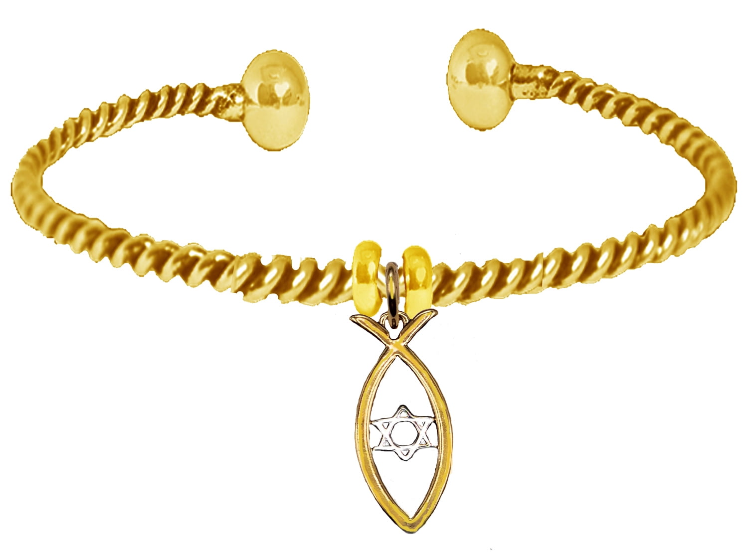 Messianic Christian Fish In 14KT Goldtone, Silvertone Star Of David Adjustable Bracelet. If you do not believe that this jewelry is beautiful when you receive it, simply return it for a full refund