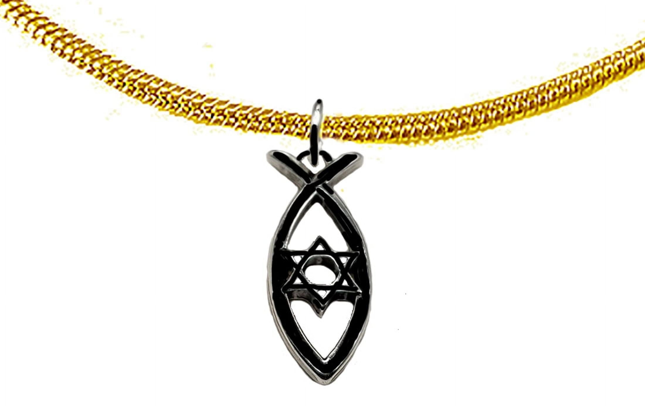 Messianic Christian Fish,Star Of David In Black Anodized Finish On A 14KT Goldtone Snake Chain Necklace. If you do not believe that this jewelry is beautiful when you receive it, simply return it.