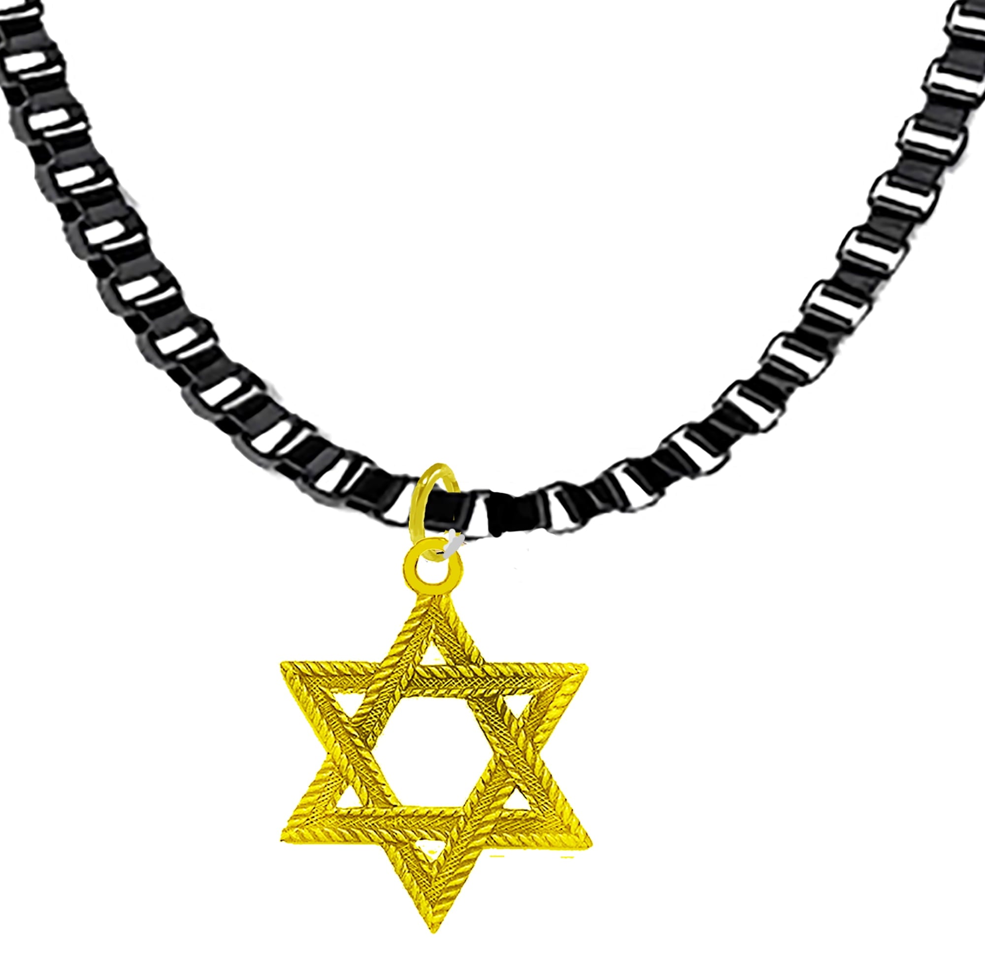 Jewish Jewelry, 14KT Antique Goldtone Star Of David On A Adjustable Anodized Black Box Chain. What A Great Gift For Family Or Friend, Hypoallergenic, No Nickel, Lead, Or Cadmium In The Metal. ©2024