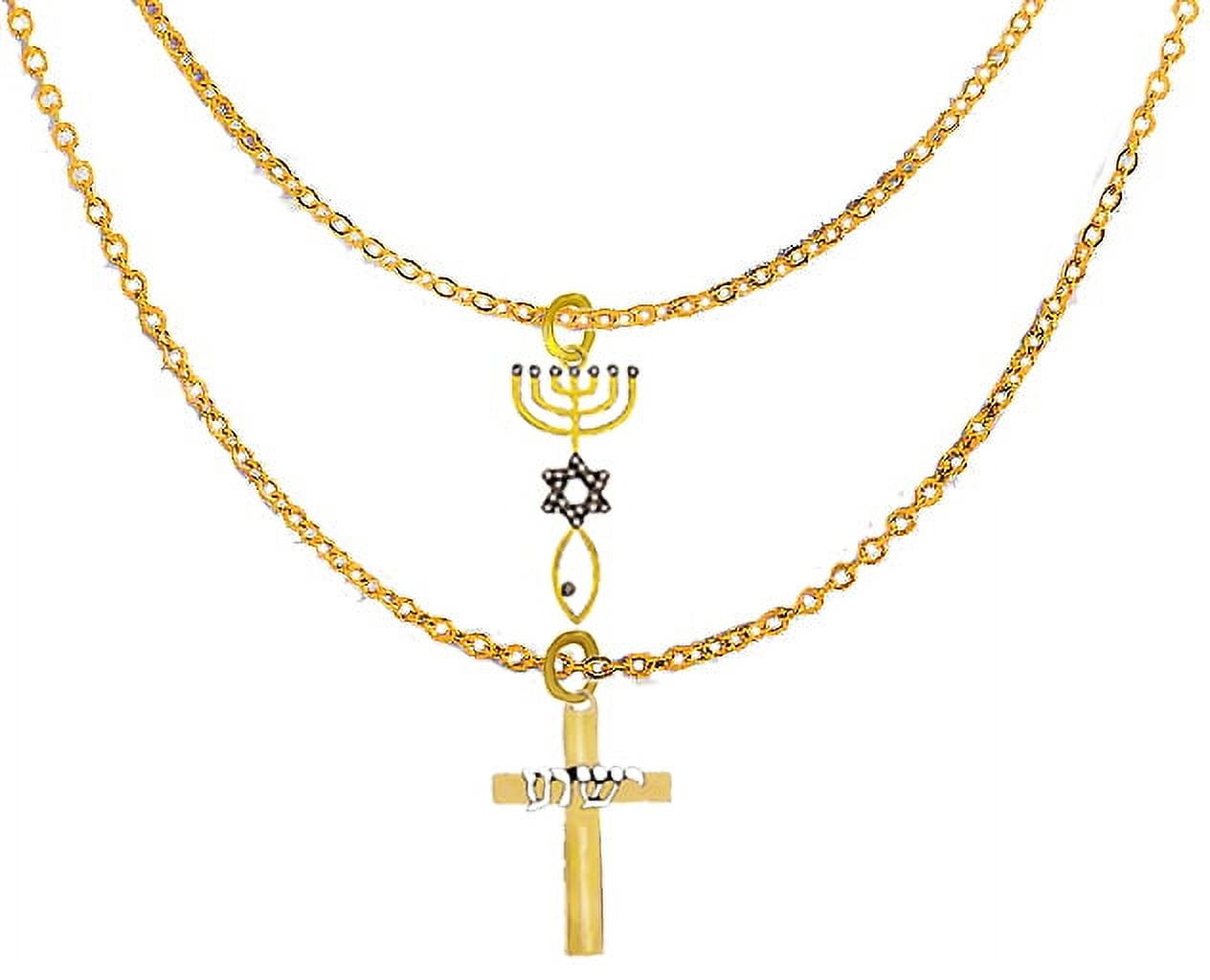 Messianic, Yeshua Beautiful 14KT Gold Crystal,Seal Of Jerusalem,14K Goldtone Cross, With Silvertone Yeshua In Hebrew Adjustable Chain Necklace, Hypoallergenic, No Nickel, Lead, Or Cadmium In The Metal