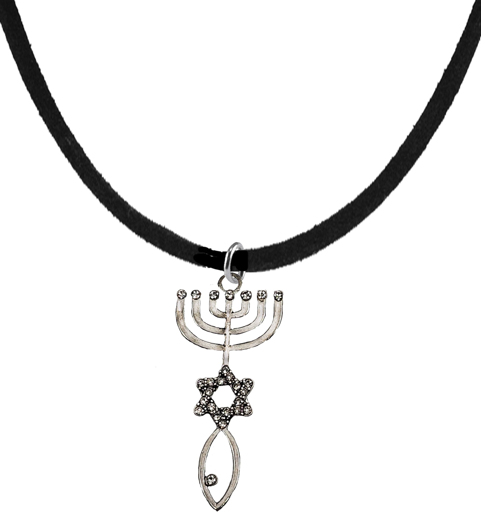Messianic, Yeshua, Christain Adjustable Silvertone Genuine Black Suede Necklace With Genuine Austrian Cut Crystal Seal Of Jerusalem. A Great Gift For Friends Or Family.©2024 Hypoallergenic-Safe