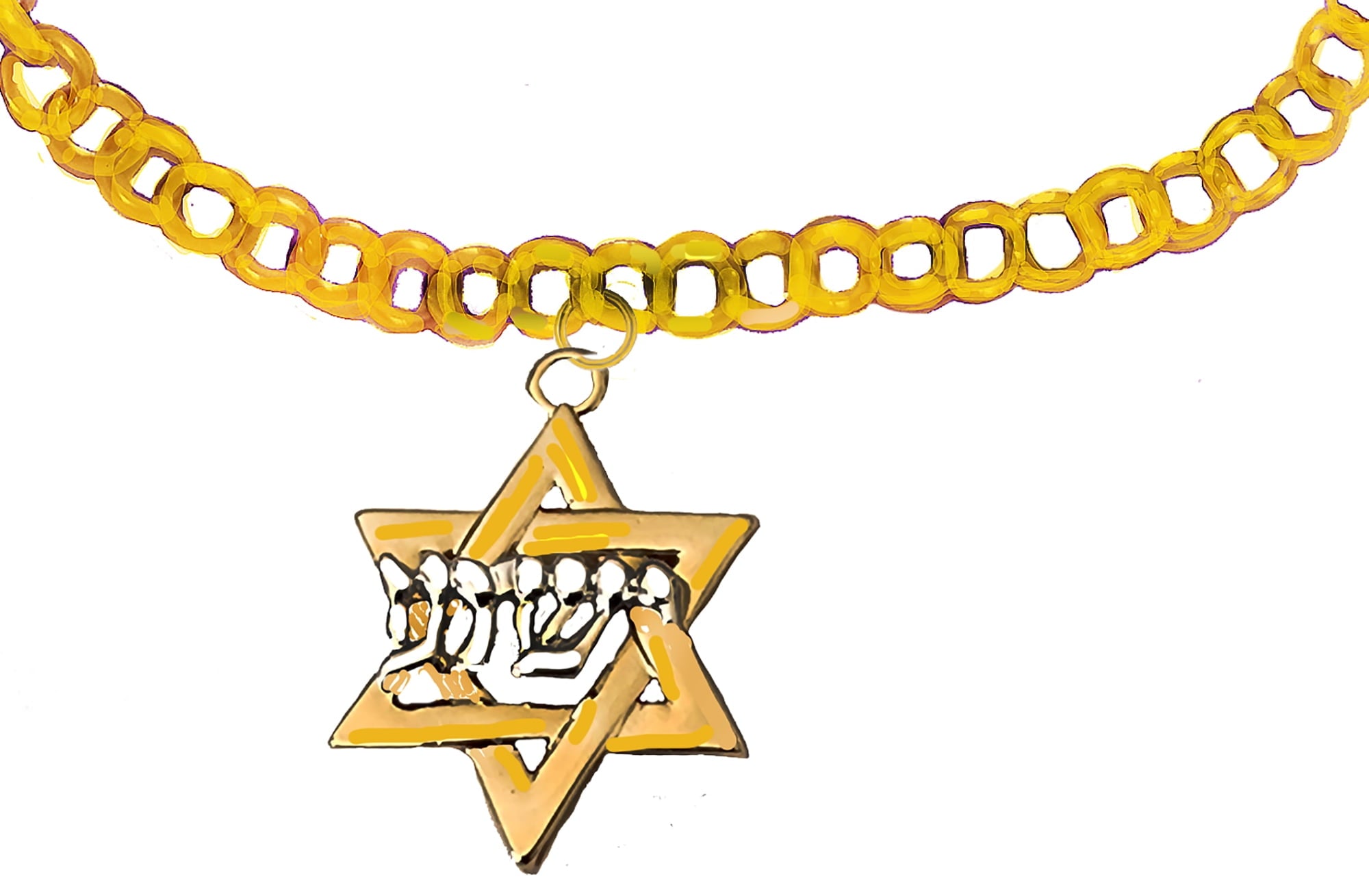 Messianic Yeshua Gold Star Of David, Raised Sculpted Silver Yeshua On A 14KT Gold Finish Cable Chain Bracelet, Hypoallergenic-Safe, No Nickel, Lead, Or Cadmium In The Metal ©2023