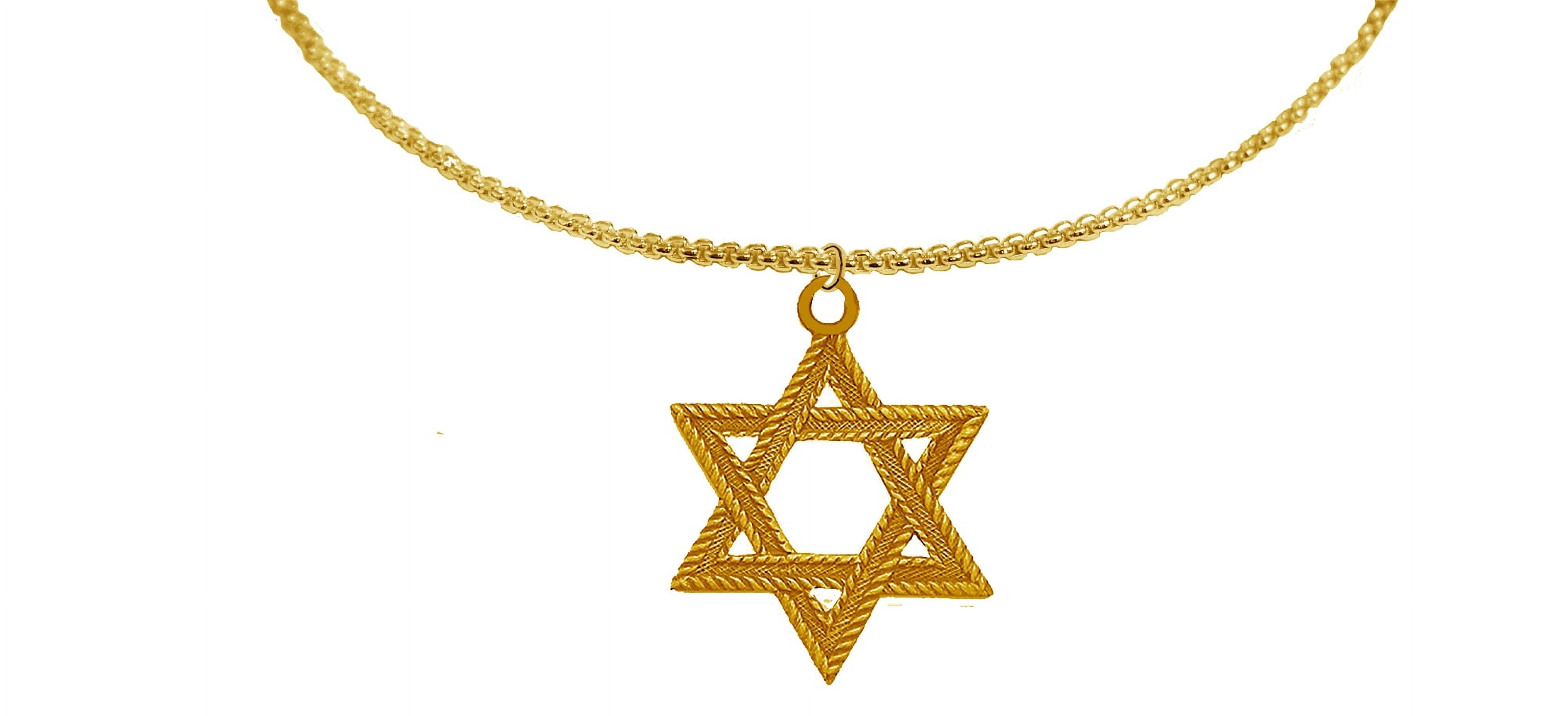 Jewish Jewelry Antique 14KT Goldtone Star Of David  With A East European Look, On A Beautiful Goldtone Box Chain, Hypoallergenic-Safe, No Nickel, Lead, Or Cadmium  In The Metal. ©2024