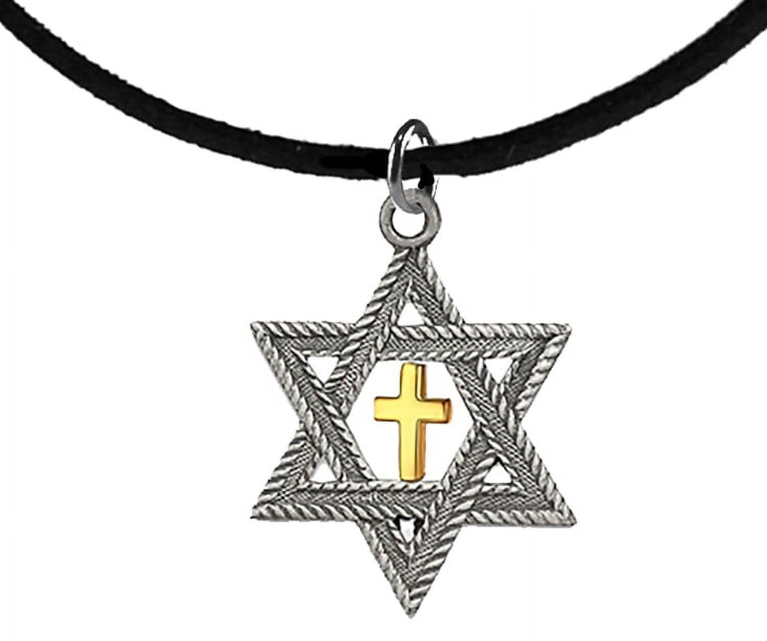Messianic Christian Silver Star Of David With Gold Cross Inside, On A Genuiine Adjustable Black Suede Bracelet, Hypoallergenic-Safe, No Nickel, Lead Or Cadmium In The Metal. ©2023