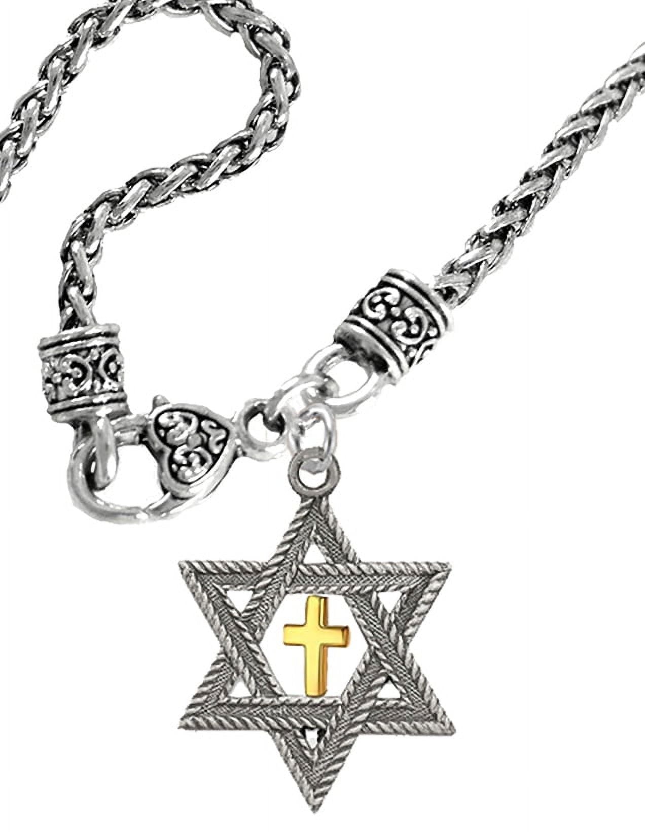 Messianic, Silver Star Of David, Gold Cross Antique Wheat Chain Necklace, Hypoallergenic-Safe, No Nickel, Lead, or Cadmium In The Metal ©2023  #53SC