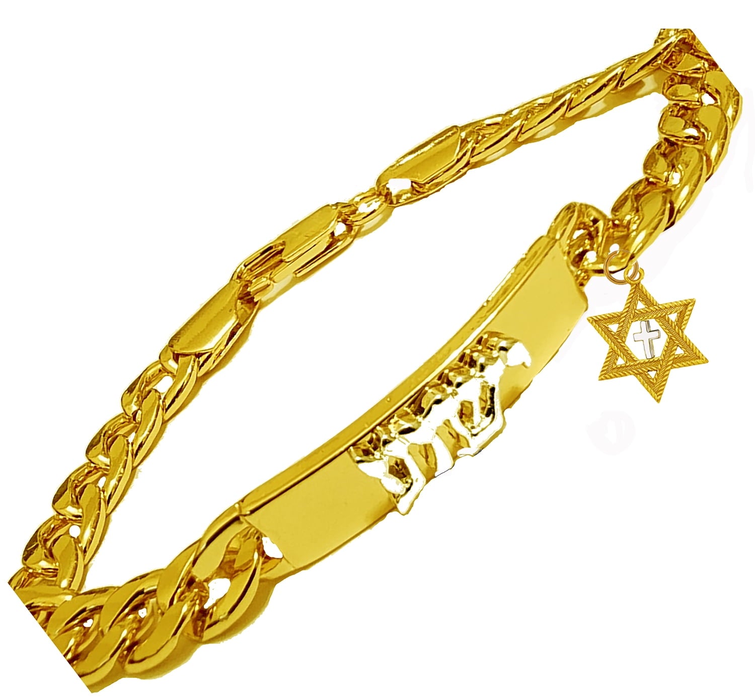 Messianic Christian Silvertone Yeshua On A 14Kt Goldtone Chain Bracelet, Goldtone Star Of David, Silver Cross If you do not believe that this jewelry is beautiful when you receive it, simply return it