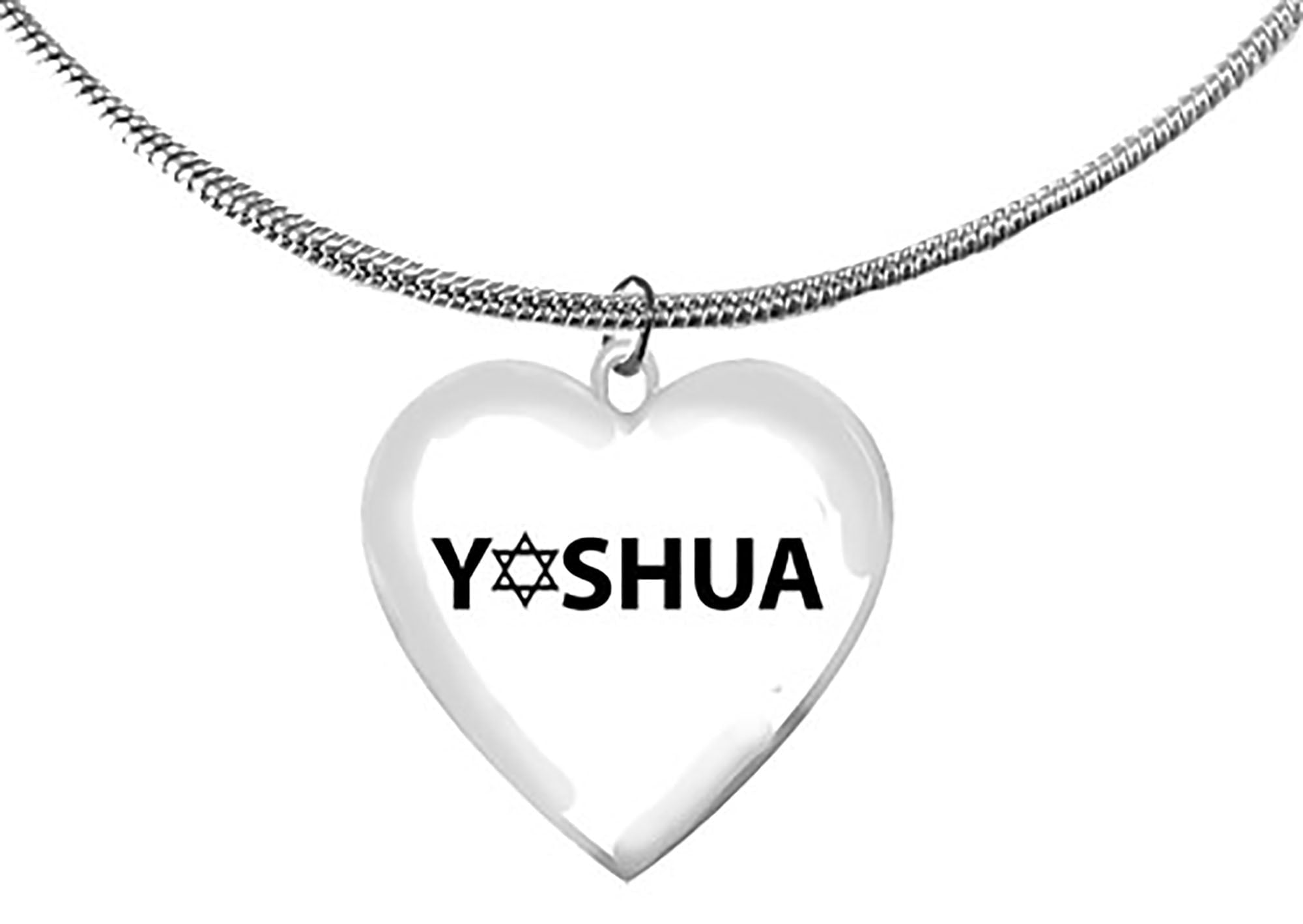 Messianic, Yeshua Spelled With A Star Of David Taking Place Of The Letter E, On A Heart Suspended On Adjustable Snake Chain Necklace, Hypoallergenic-Safe, No Nickel, Lead, Or Cadmium©2022