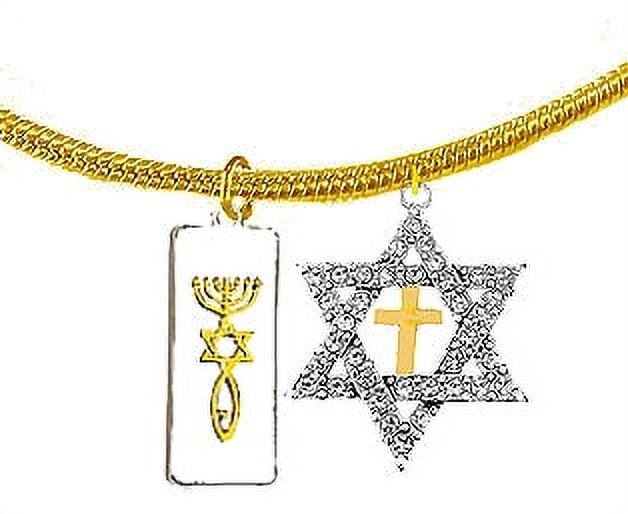 Messianic Christian Plaque Seal O, Austrian Crystal Star Of David,Goldtone Cross .If you do not believe that this jewelry is beautiful when you receive it, simply return it for a full refund