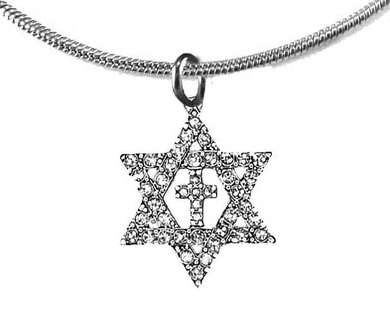 Messianic Christian Austrian Crystal Star Of David,Cross On A Silvetone Snake Chain Necklace.  18-21 Inches. Gift Ready, Comes In A Black Velvet Bag. Hypoallergenic-Safe.