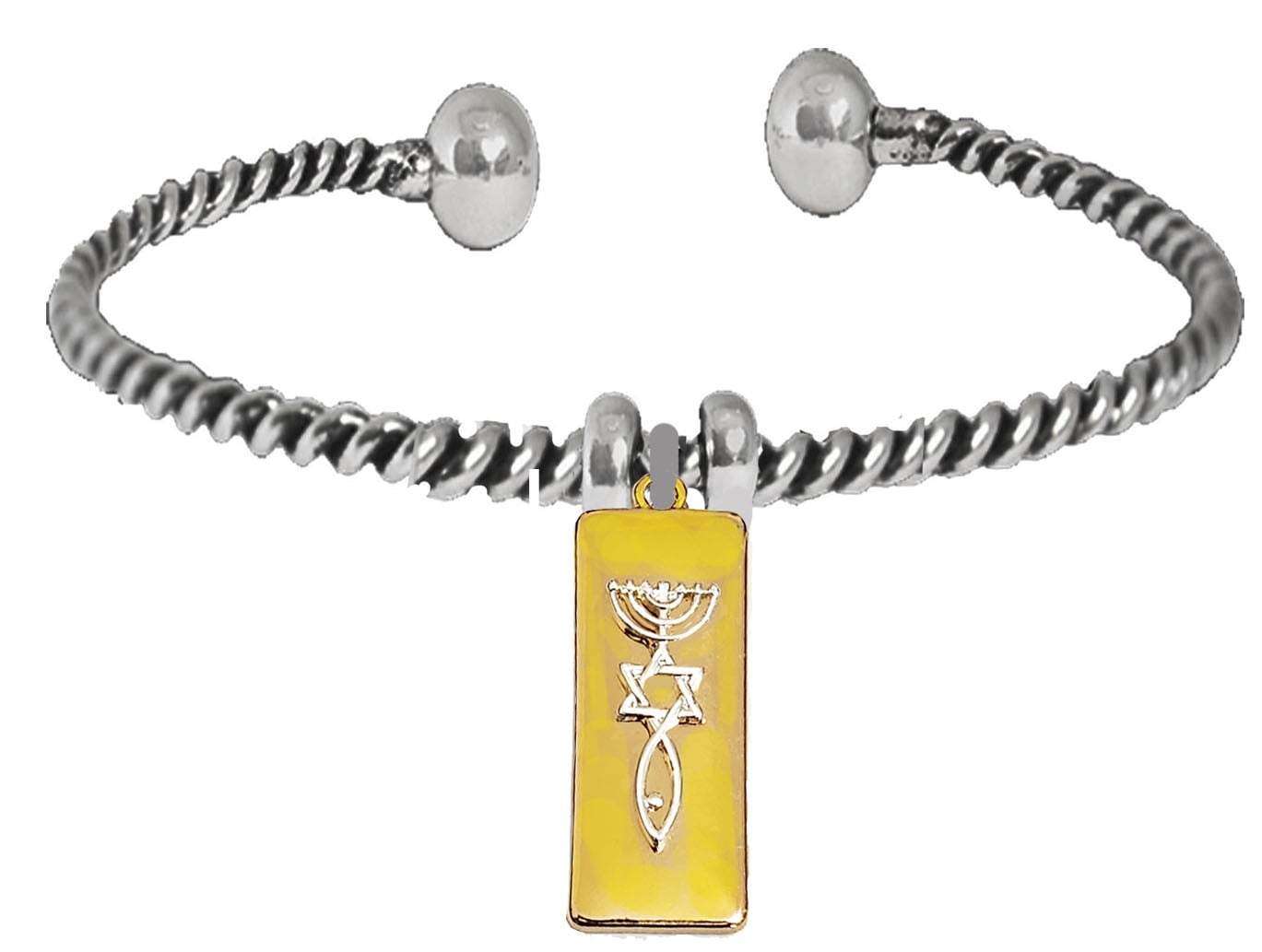 Messianic Christian Golden Plaque With Silvertone Seal Of Jerusalem On A Twisted Bracelet.If you do not believe that this jewelry is beautiful when you receive it, simply return it for a full refund