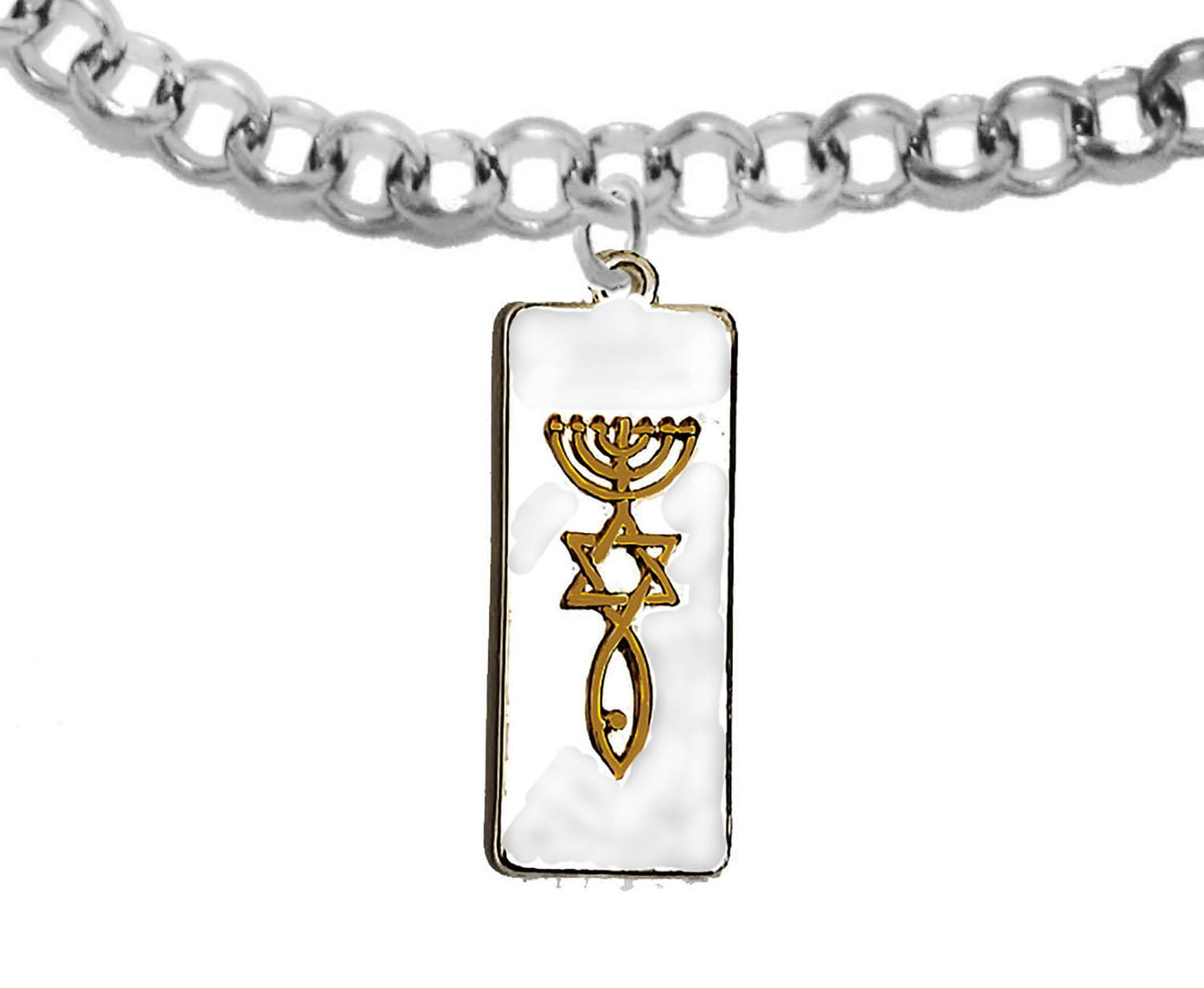 Messianic Raised 14KT Gold Tone Seal Of Jerusalem On A Silver Tone Plaque Suspended On A Adjustable Silver Tone Cable Chain, Hypoallergenic-Safe, No Nickel, Lead, Or Cadmium In The Metal ©2023