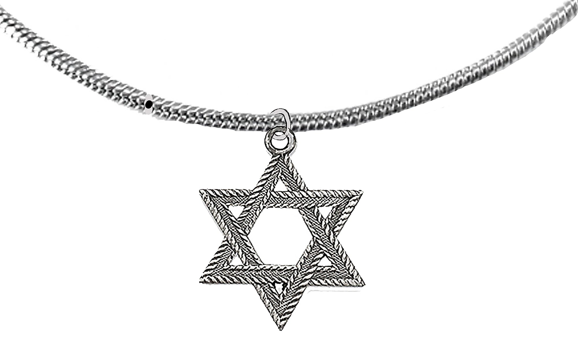 Jewish Jewelry , Beautiful Antique Silvertone Star Of David On A Adjustable Snake Chain Necklace. Hypoallergenic, No Nickel, Lead, Or Cadmium In The Metal. ©2024