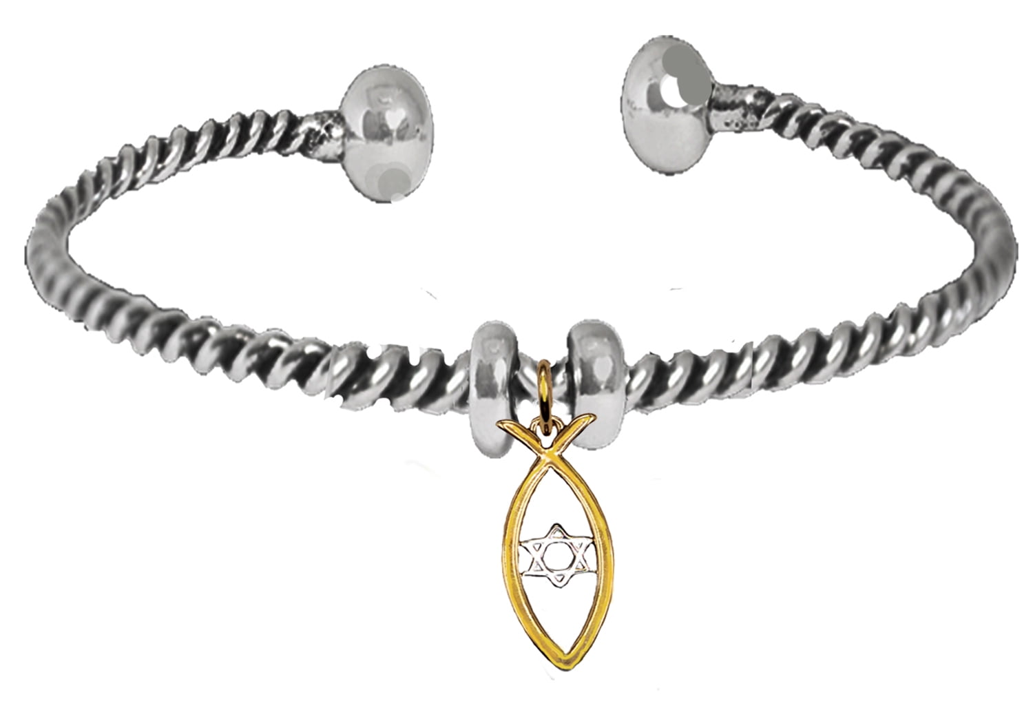 Messianic Christian Fish In 1KT Goldtone, Silvertone Star Of David, Adjustable Bracelet, If you do not believe that this jewelry is beautiful when you receive it, simply return it for a full refund