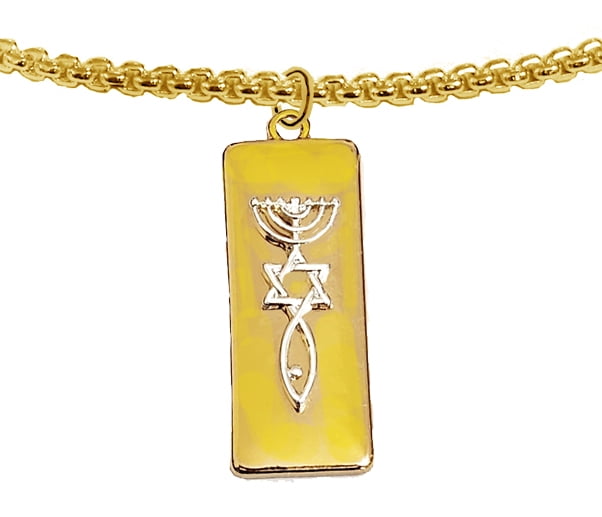 Messianic Raised Silver Seal Of Jerusalem On A 14KT Gold Placque Suspended On A Ajustable Black Anodized Box Chain, More Beauutiful In Person, Hypoallergenic-Safe, No Nickel, Lead, Or Cadmium In Metak