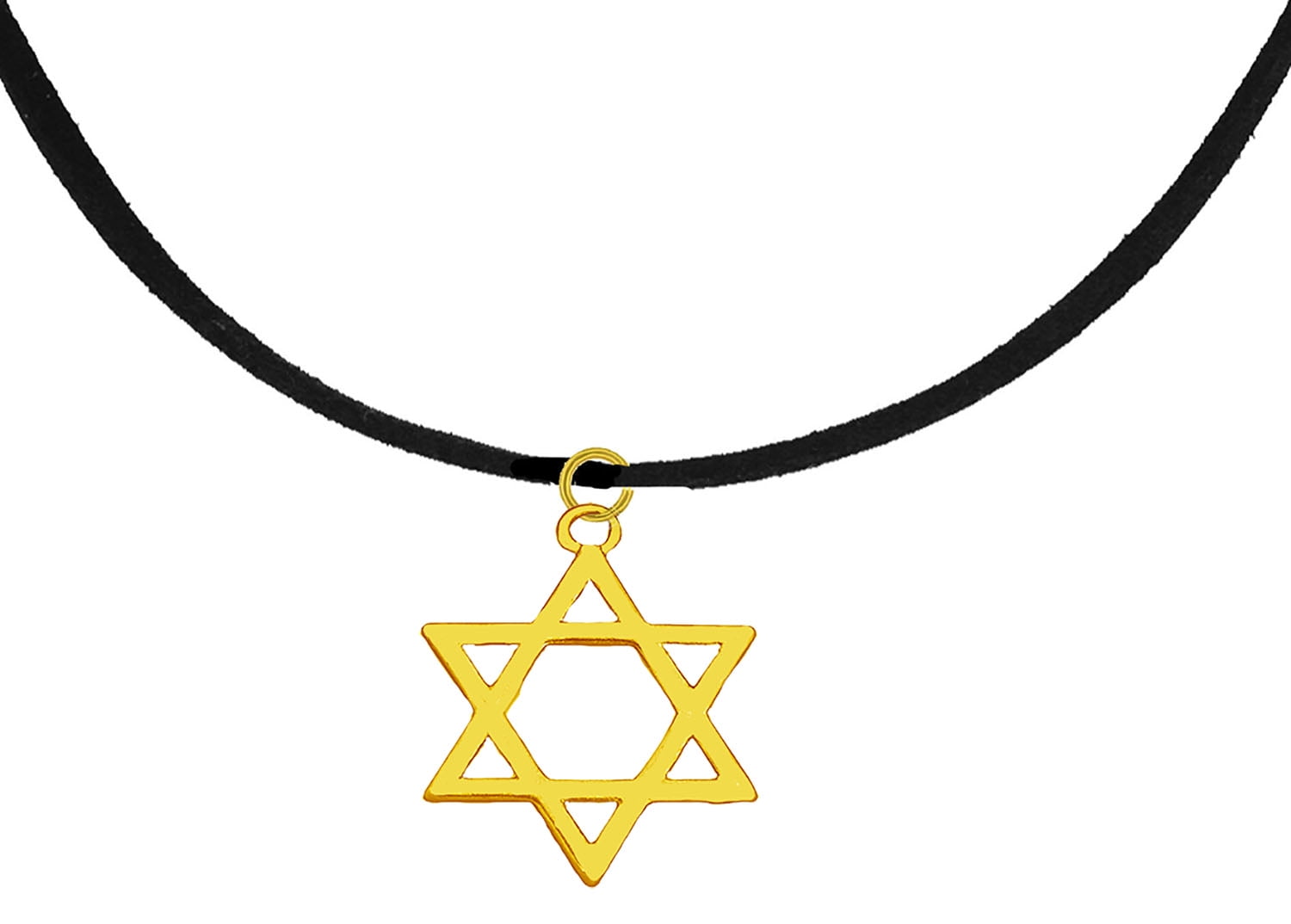 Jewish Jewelry, Highly Polished 14KT Goldtone Star Of David On A Adjustable Black Suede Necklace, What A Wonderful Gift For Yourself Or Someone Special. A Great Bar Mitzvah Or Bas Mitzvah Gift. ©2024