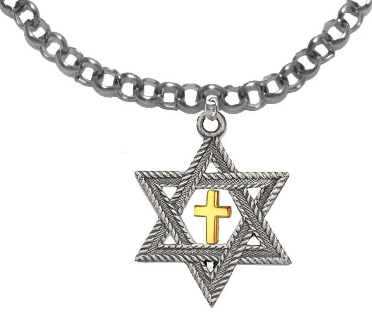Messianic Christian Silver Star Of David With Gold Cross Inside Charm, On A Adjustable, Will Fit Anyone, Rolo Chain Bracelet, Hypoallergenic-Safe, No Nickel, Lead Or Cadmium In The Metal. ©2023