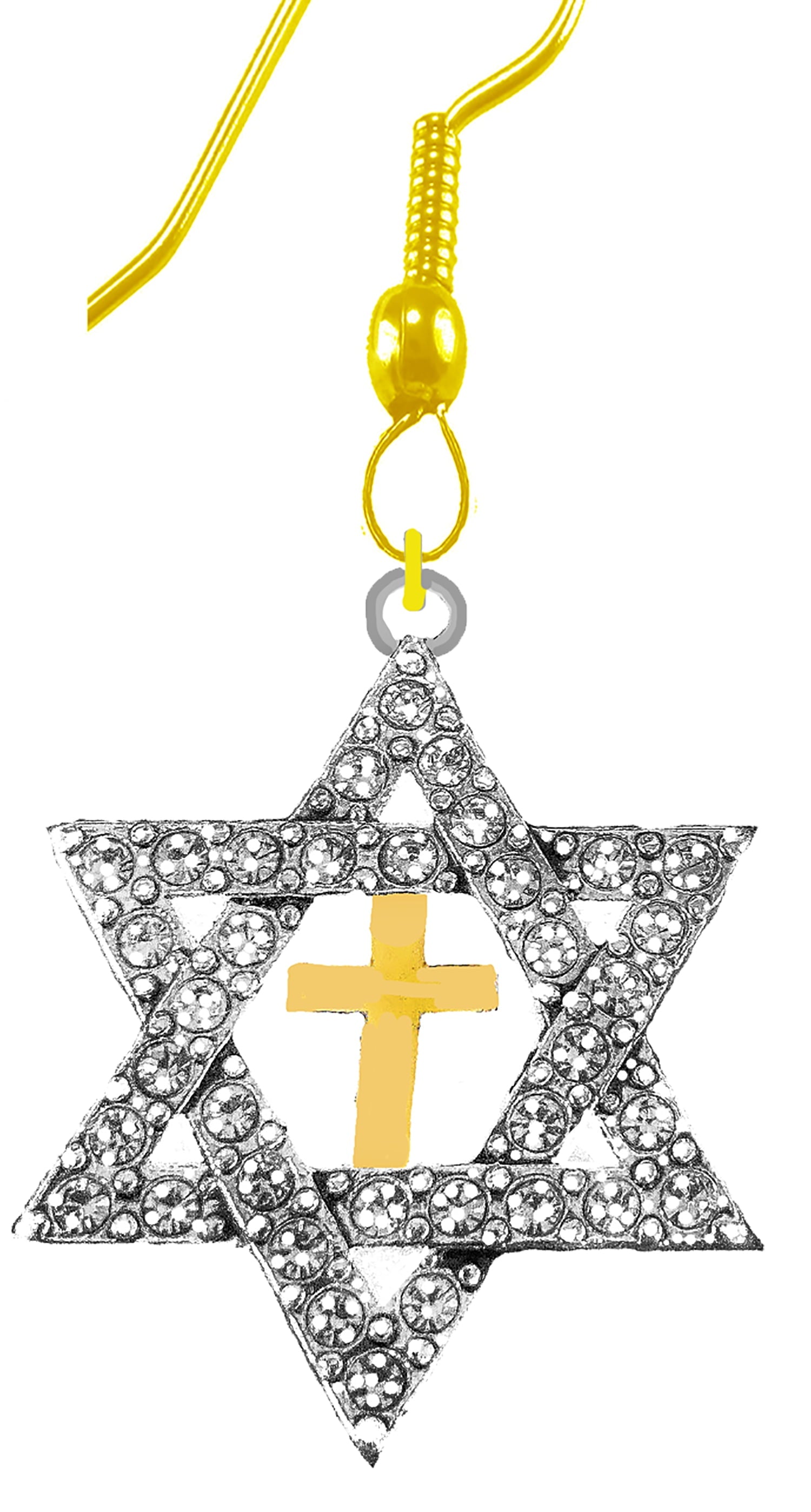Messianic Christian Crystal Star Of David,With 14KT Goldtone Cross On Fishhook Earring. If you do not believe that this jewelry is beautiful when you receive it, simply return it for a full refund