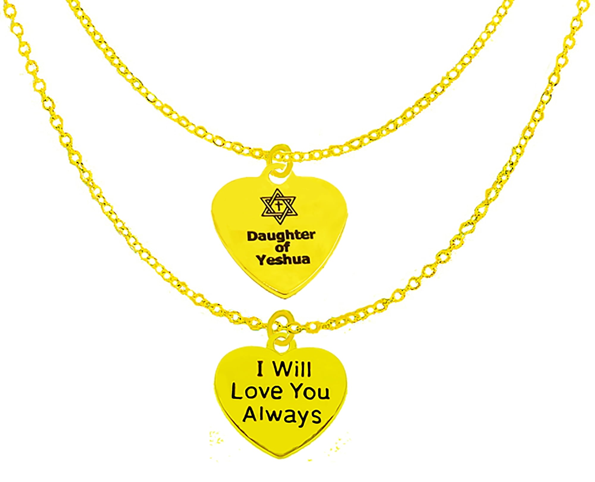Messianic Yeshua Jewelry, 14 KT Goldtone Daughter Of Yeshua Heart, I Will Always Love You, Puffed Heart A 14KT Goldtone Adjustable Double Chain Necklace, What A Wonderful Gift To Someone You Love©2024