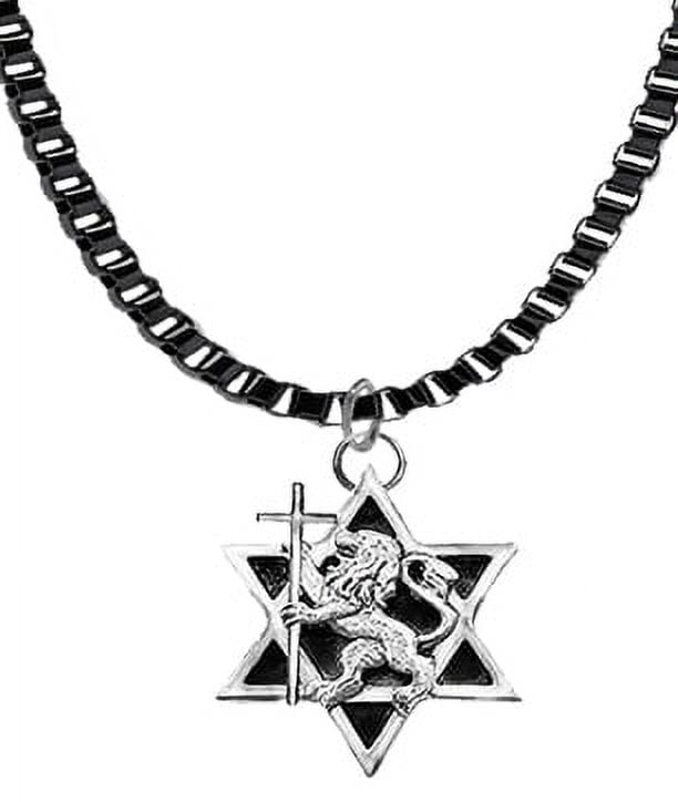 Lion Of Judah,  Messianic Silvertone Lion Of Judah, Star Of David On A Adjustable Anodized Black Box Chain Necklace, Small Charm And Personal. What A Great Gift For Yourself, A Friend,Or Family Member