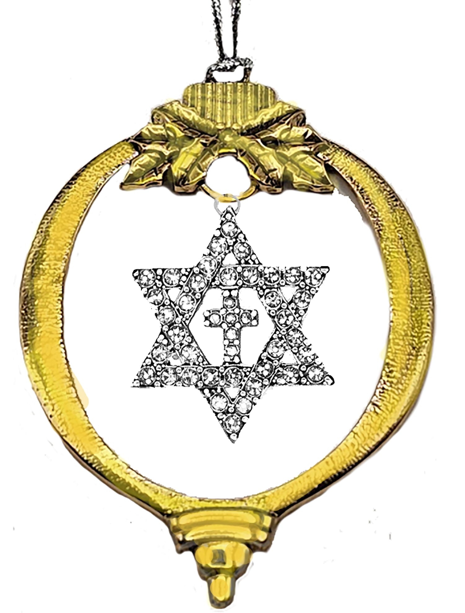 Messianic, Yeshua Christmas Tree Ornament Antique 14KT Goldtone Finish With Genuine Austrian Cut Crystal Star Of David And Cross, With Tree Attachment For Hanging. What A Great Gift For Yourself, Or Someone Special! ©2023