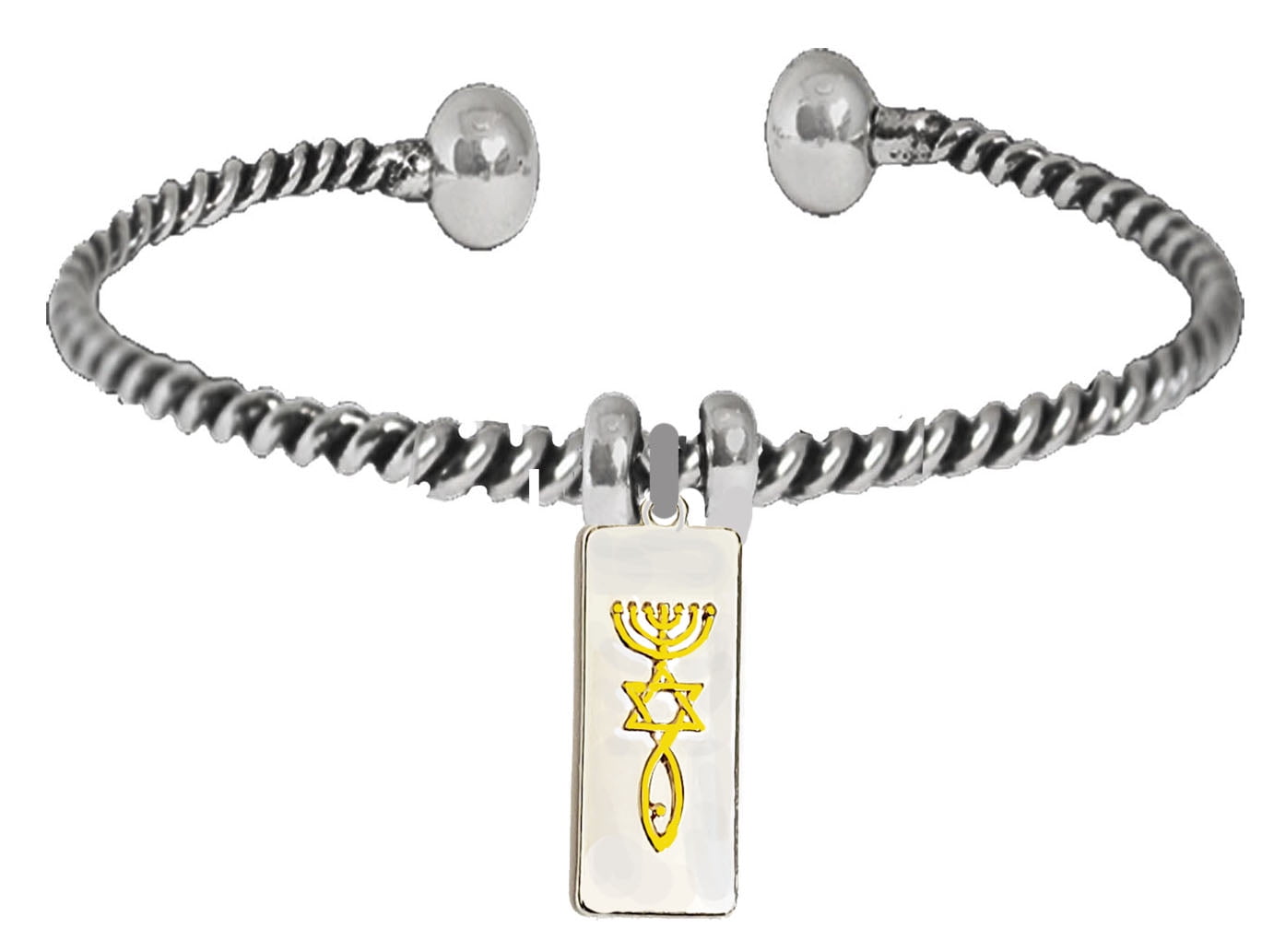 Messianic Christian Silvertone Plaque, Goldtone Seal Of Jerusalem, Antique Twisted Bracelet.If you do not believe that this jewelry is beautiful when you receive it, simply return it for a full refund