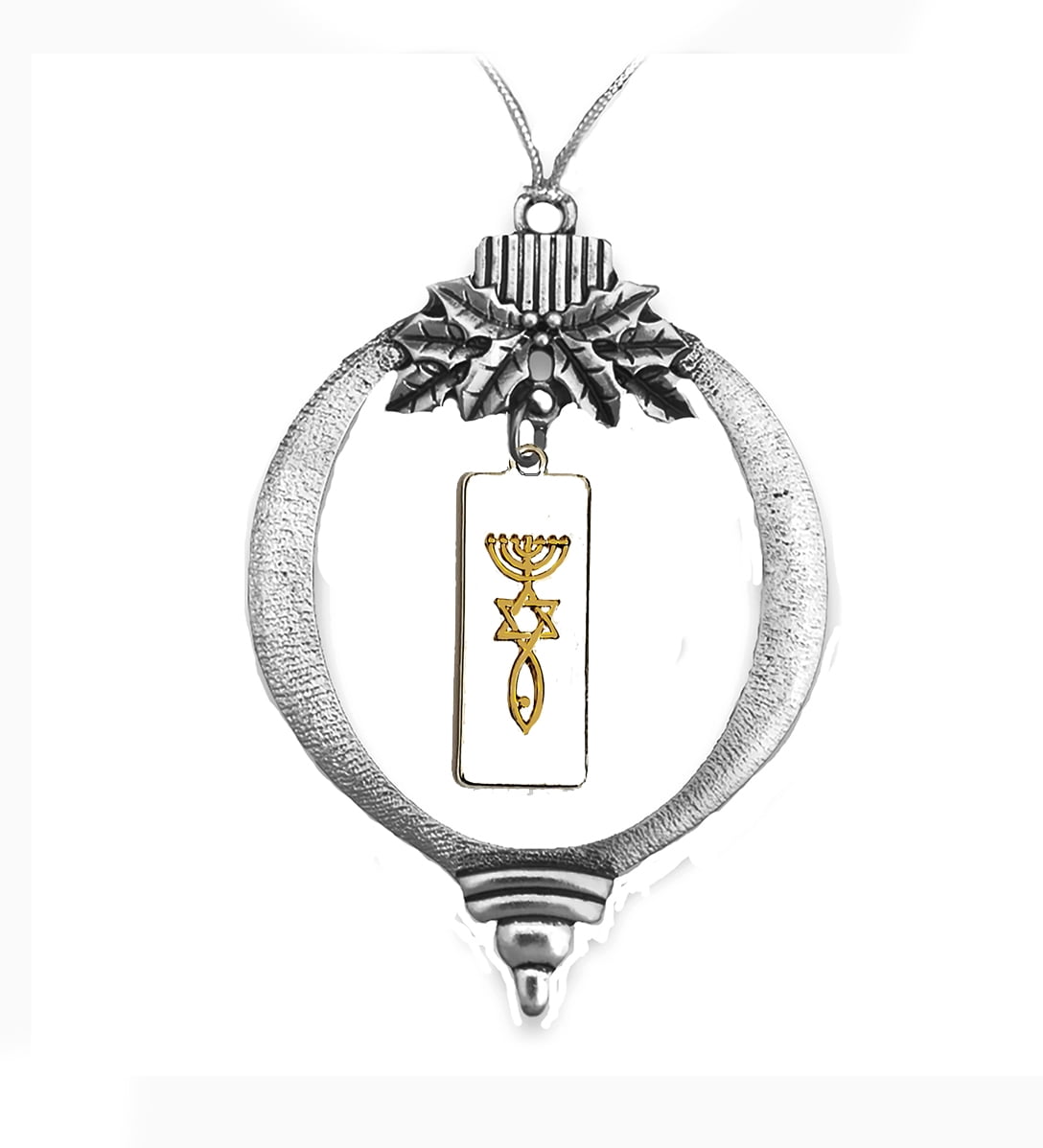Messianic, Yeshua,  Christmas Tree Ornament Antique Silvertone Finish, Silvertone Placque With 14KT Goldtone Seal Of Jerusalem, With Tree Attachment For Hanging. What A Great Gift! ©2023