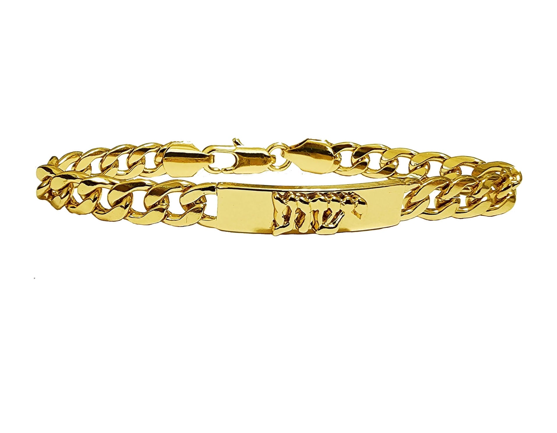 Messianic Christian 14Kt Gold Tone Yeshua In Hebrew, On ID Plate, Curb Chain Bracelet. If you do not believe that this jewelry is beautiful when you receive it, simply return it for a full refund.
