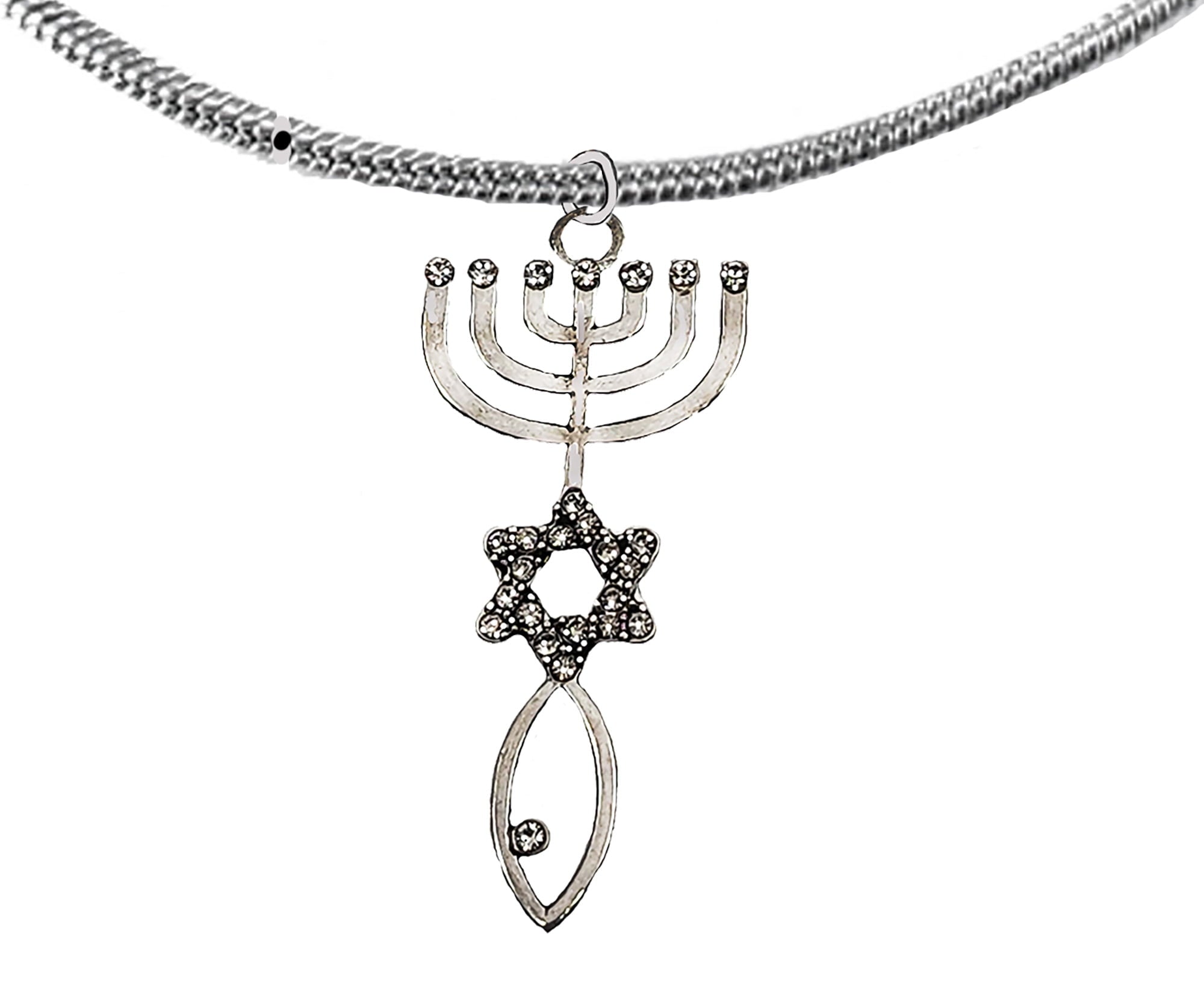 Messianic, Yeshua, Christain Adjustable Silvertone Snake Chain Necklace With A Beautiful Genuine Austrian Cut Crystal Seal Of Jerusalem. A Great Gift For Friends Or Family.©2024 Hypoallergenic-Safe.